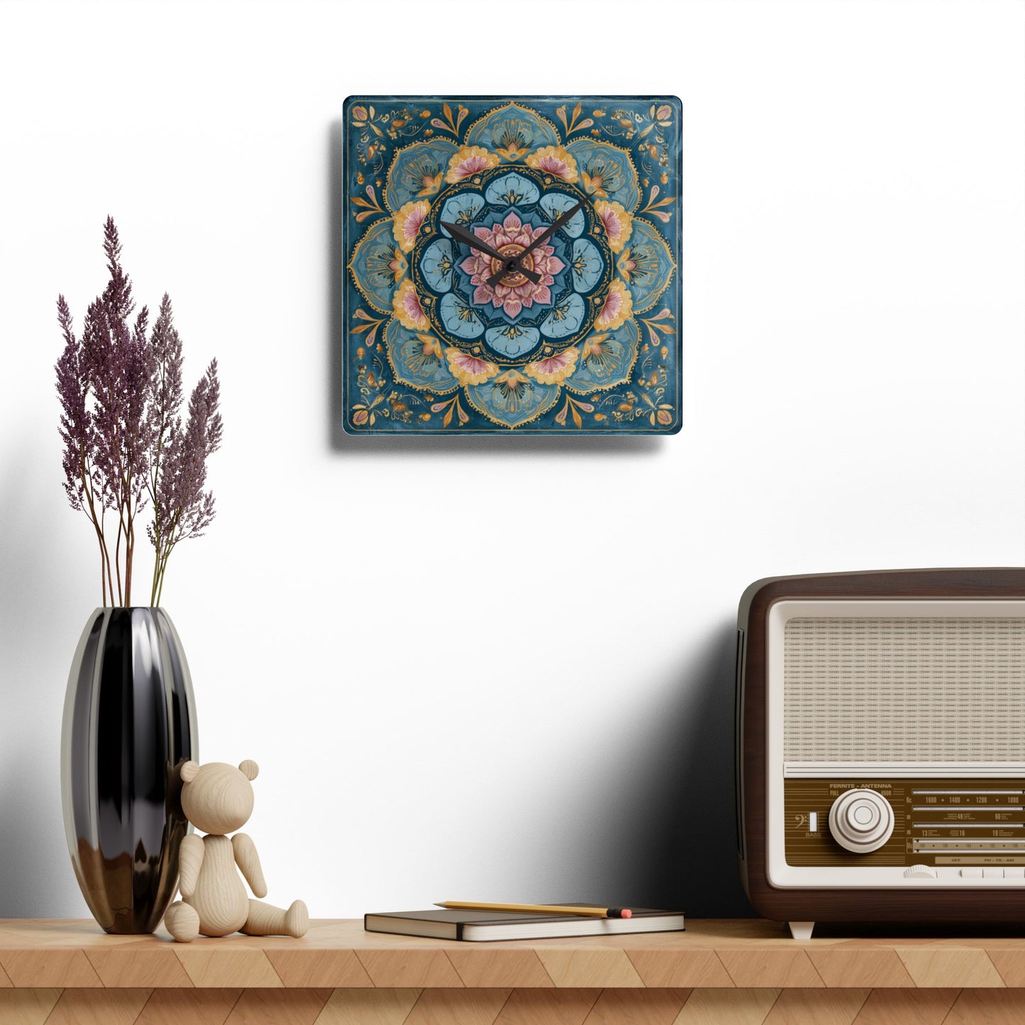 Mandala Floral Acrylic Wall Clock — Boho Decorative Home Clock