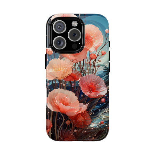 Blooming Poppies Tough Phone Case – Underwater Nocturnal Floral Design for iPhone, Samsung Galaxy & Google Pixel