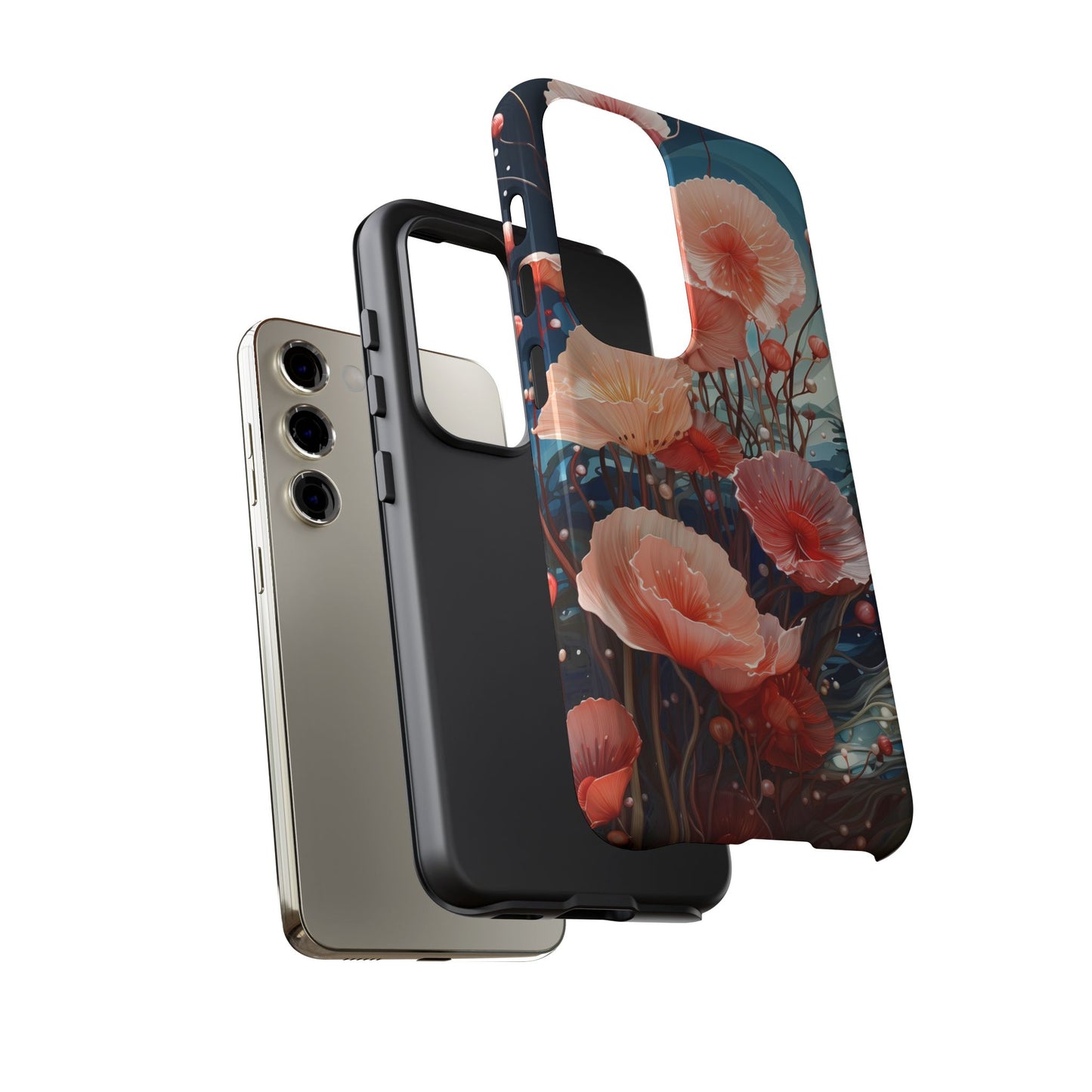 Blooming Poppies Tough Phone Case – Underwater Nocturnal Floral Design for iPhone, Samsung Galaxy & Google Pixel