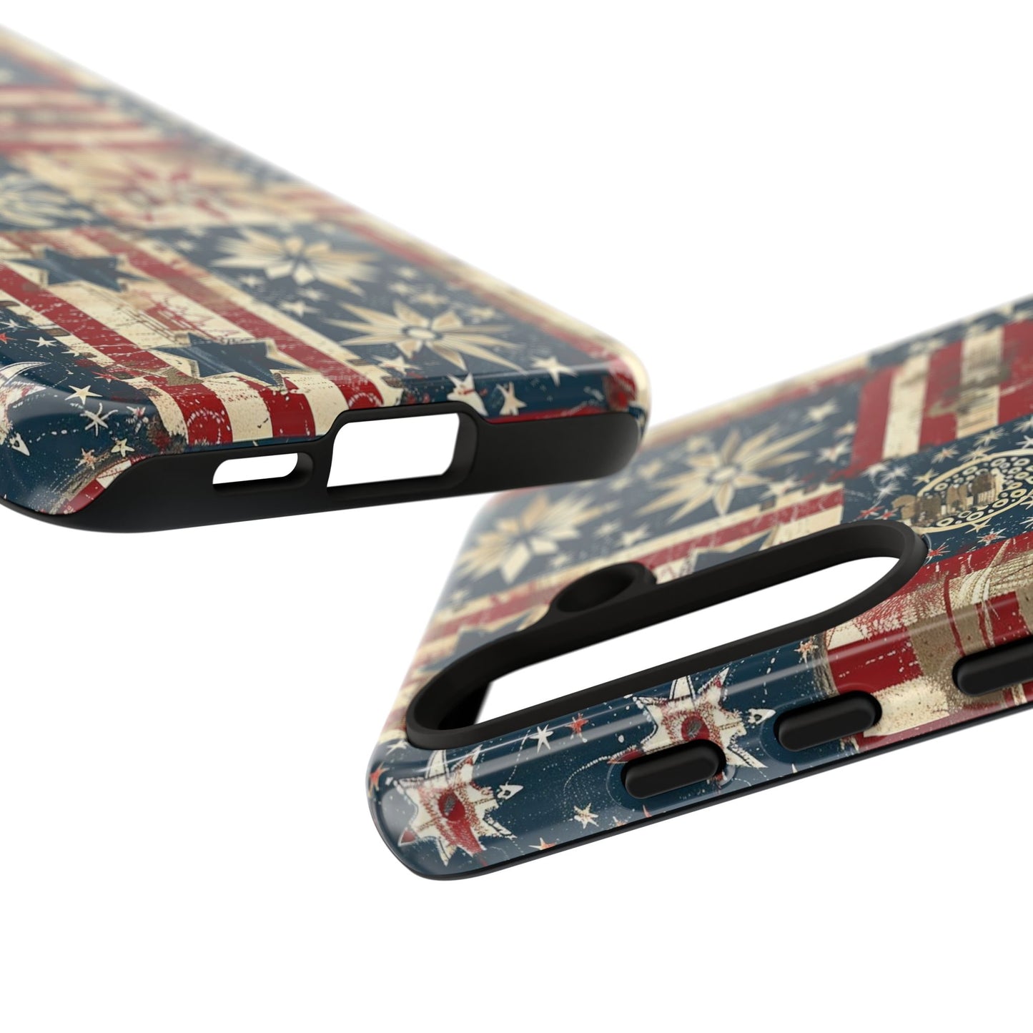 Patriotic Patchwork Phone Case — Vintage American Flag Stars & Quilted Design