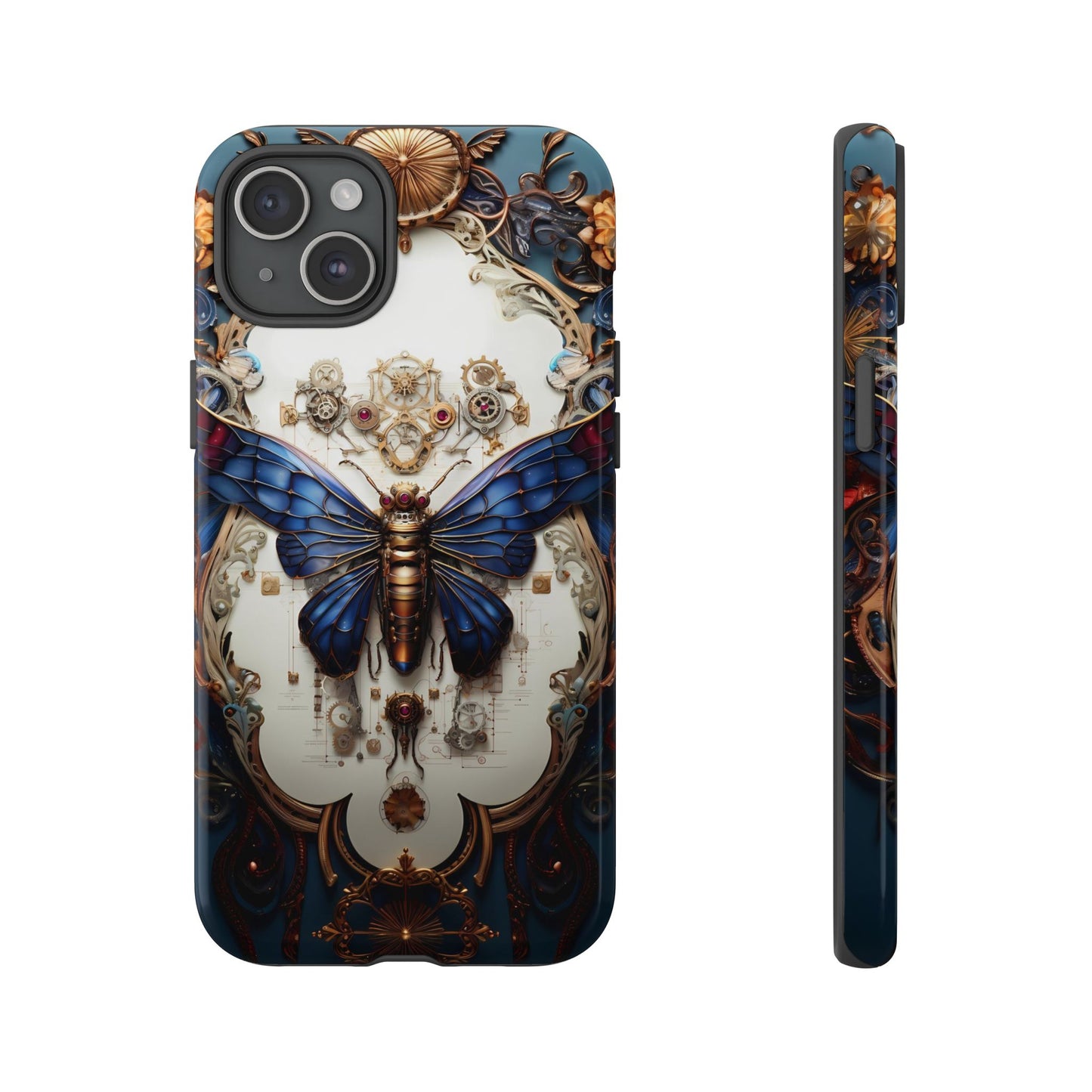 Blue Steampunk Cicada Tough Phone Case: Vintage Animatronic Insect Art for iPhone, Samsung Galaxy, and Google Pixel