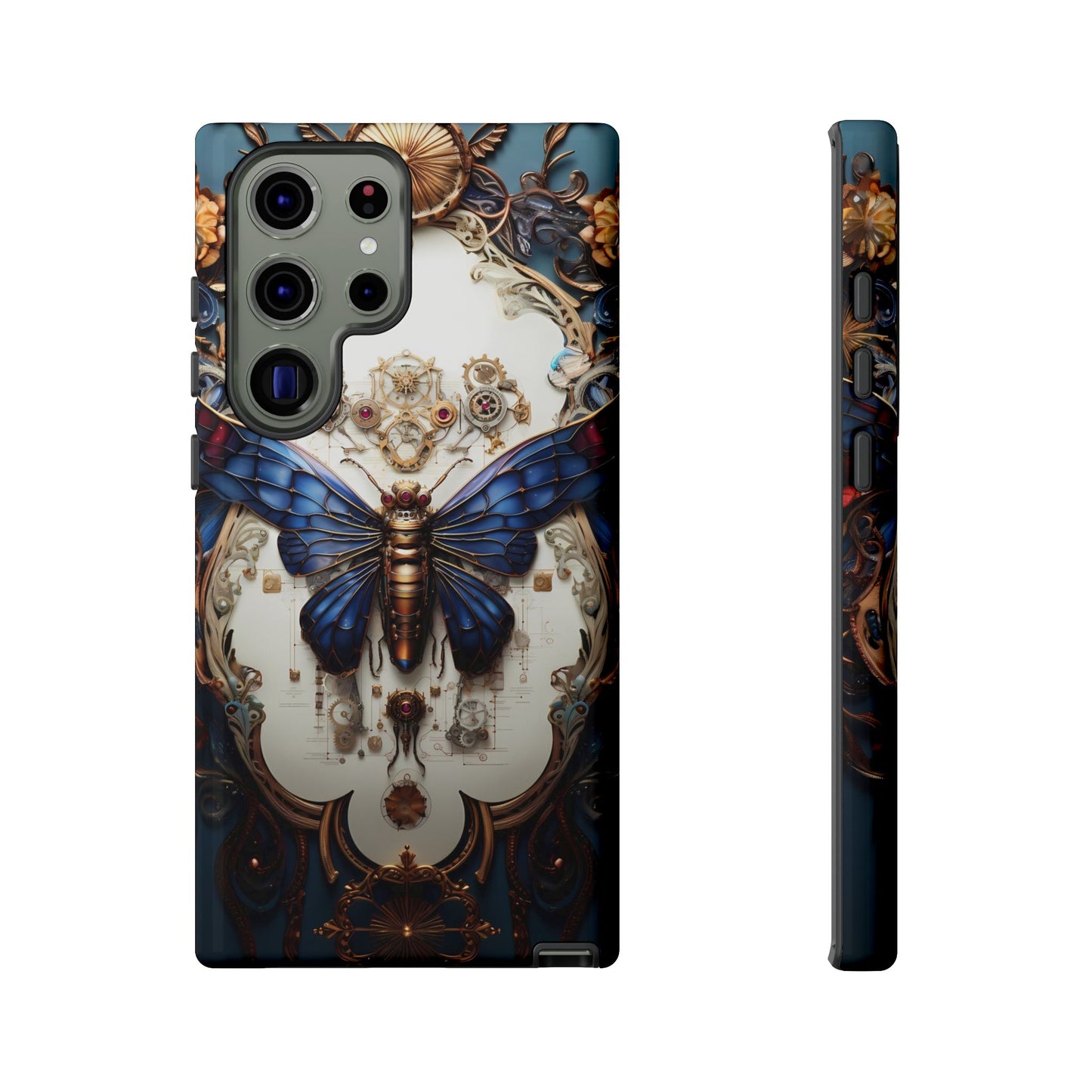 Blue Steampunk Cicada Tough Phone Case: Vintage Animatronic Insect Art for iPhone, Samsung Galaxy, and Google Pixel