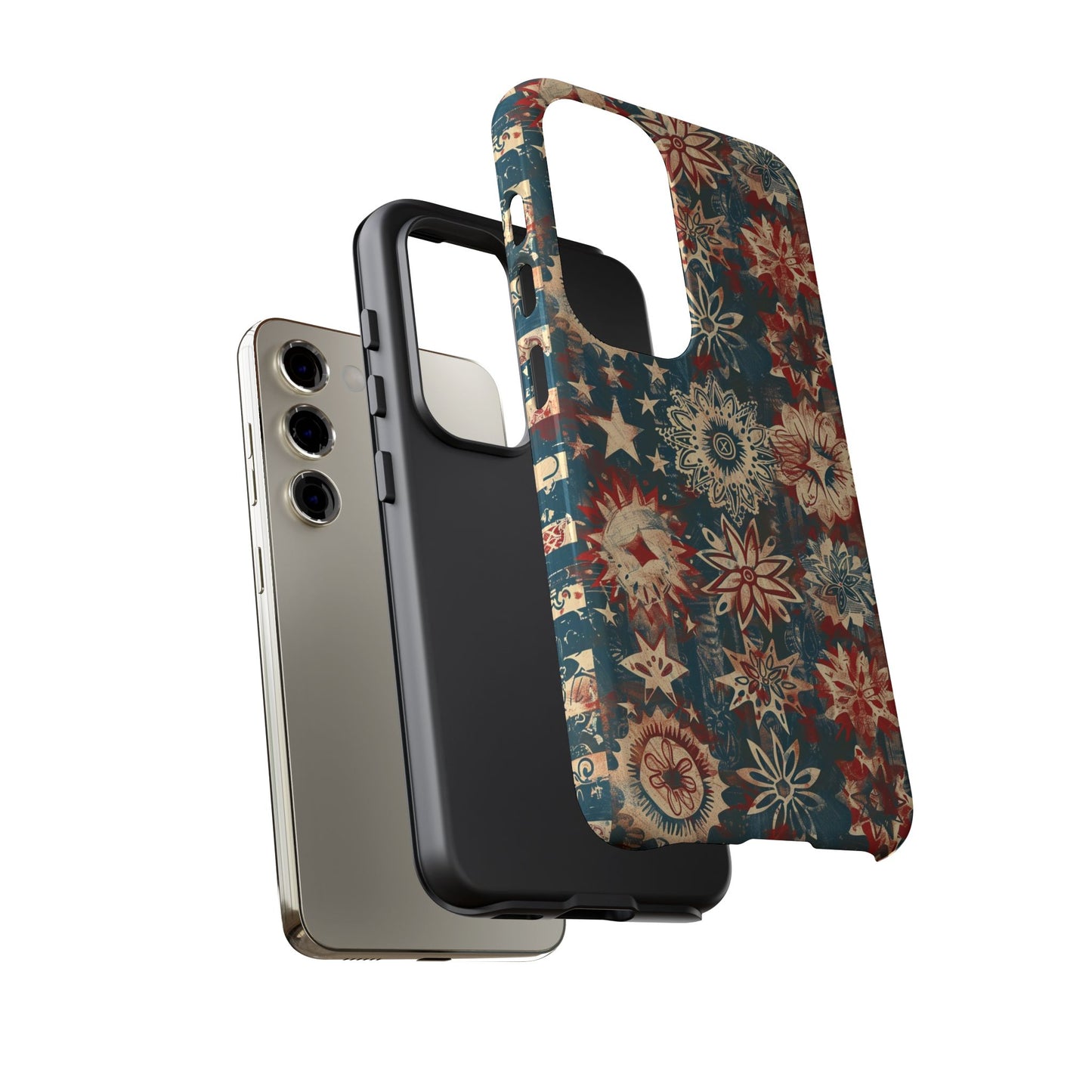 Patriotic Floral Tough Phone Case — Vintage American Stars & Flowers Design