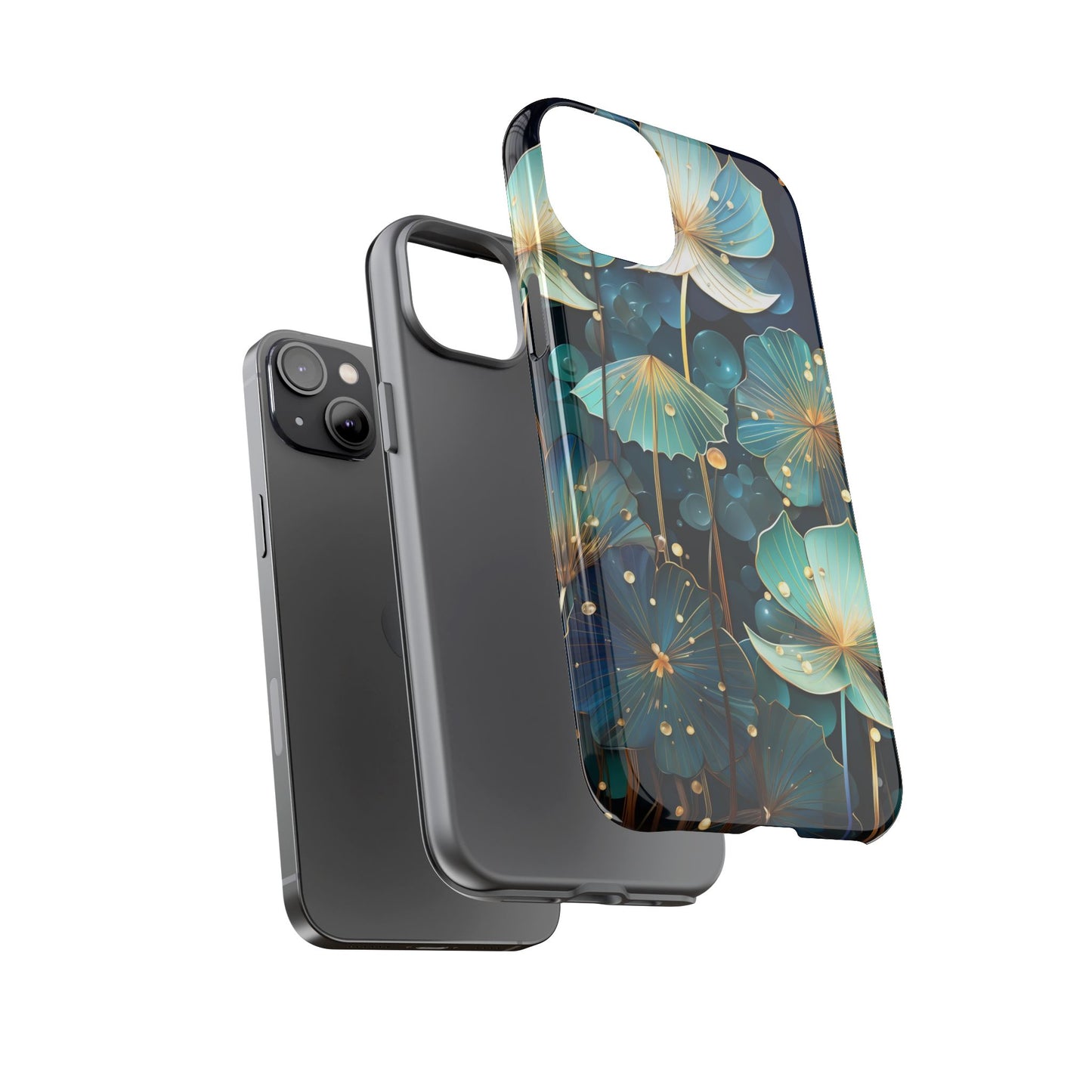 Teal Floral Tough Phone Case — Protective Botanical iPhone Cover