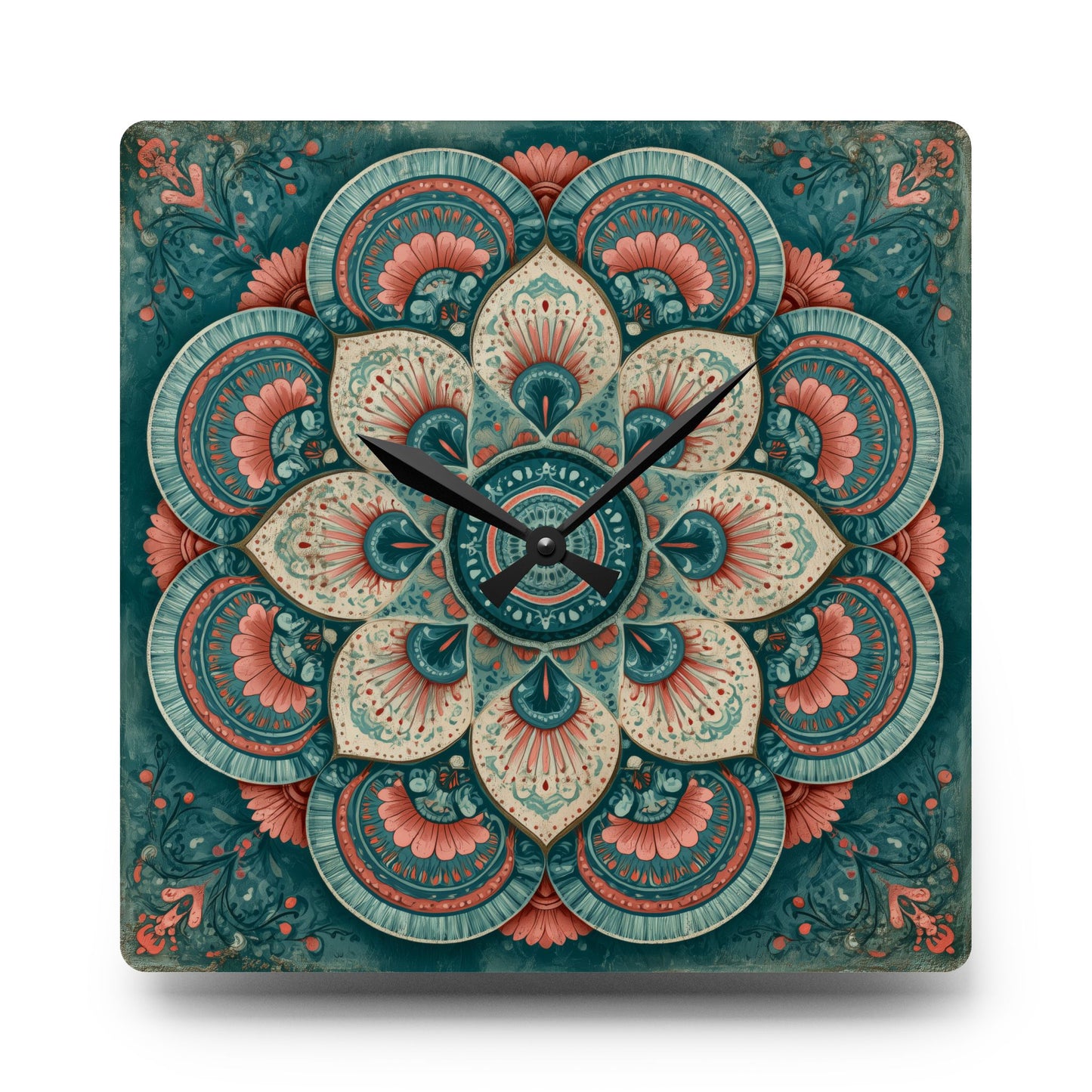 Mandala Floral Acrylic Wall Clock — Boho Decorative Home Clock