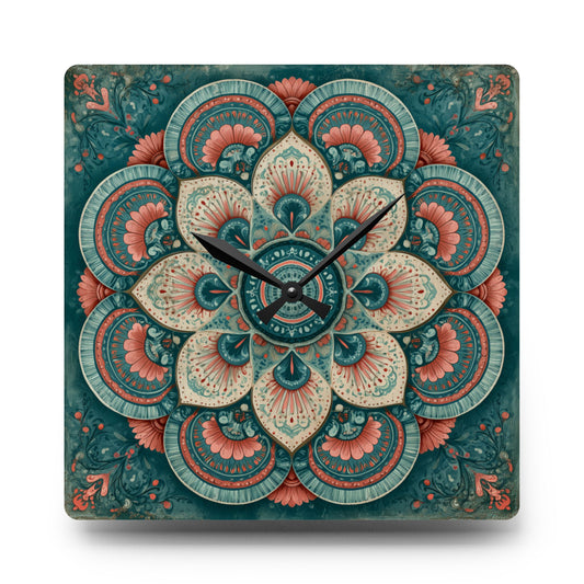 Mandala Floral Acrylic Wall Clock — Boho Decorative Home Clock