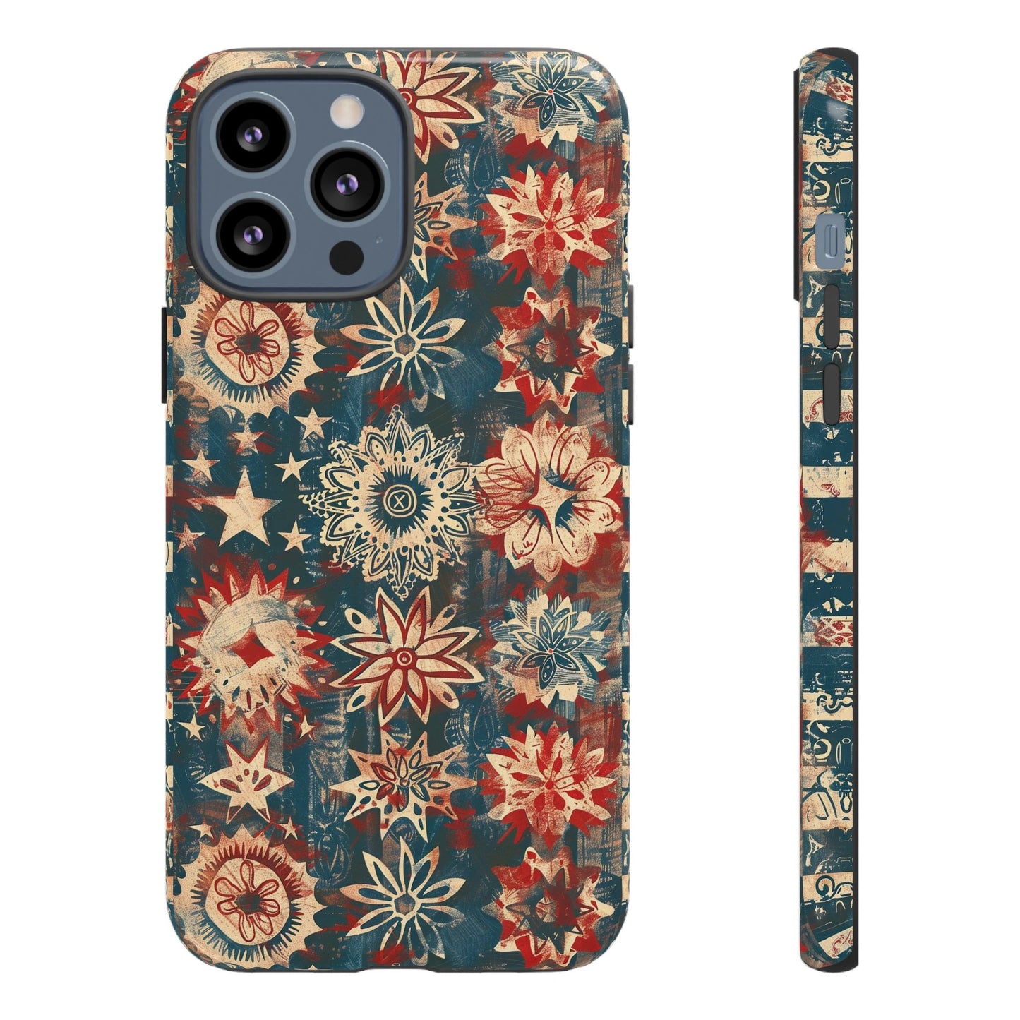 Patriotic Floral Tough Phone Case — Vintage American Stars & Flowers Design