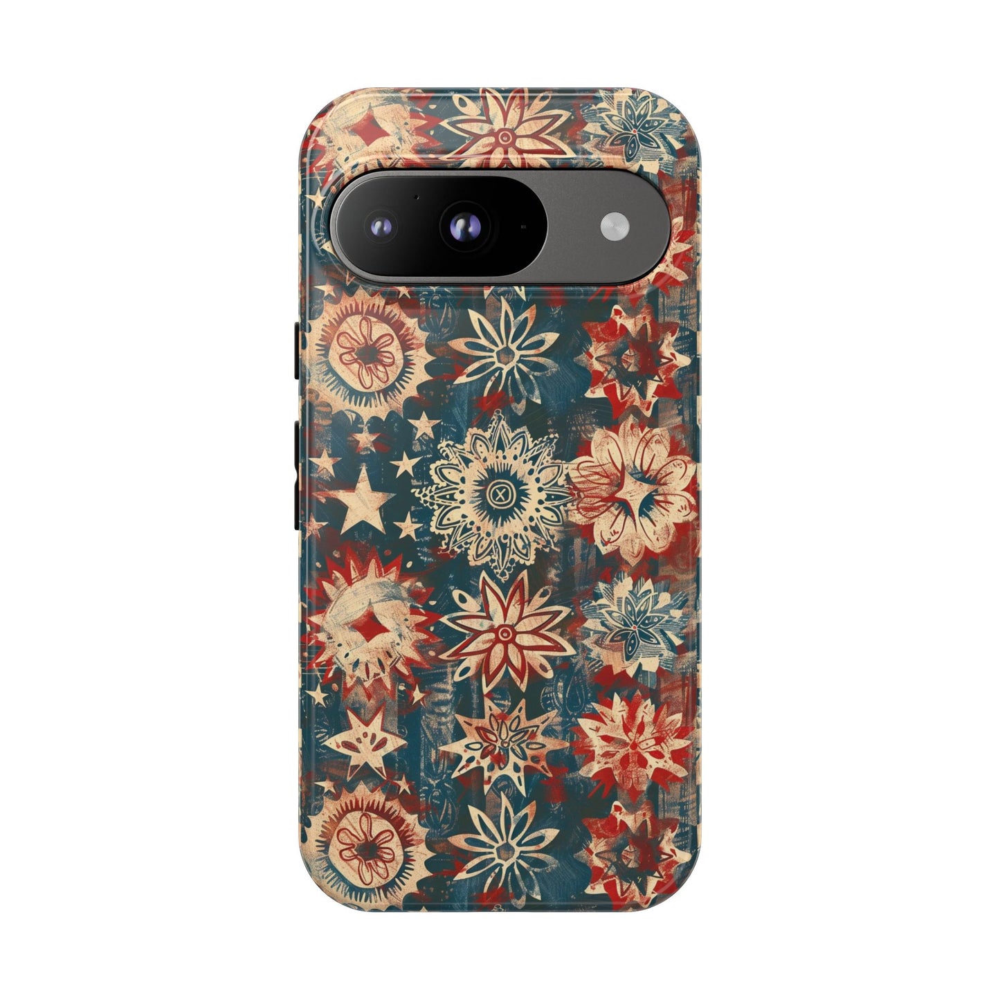 Patriotic Floral Tough Phone Case — Vintage American Stars & Flowers Design