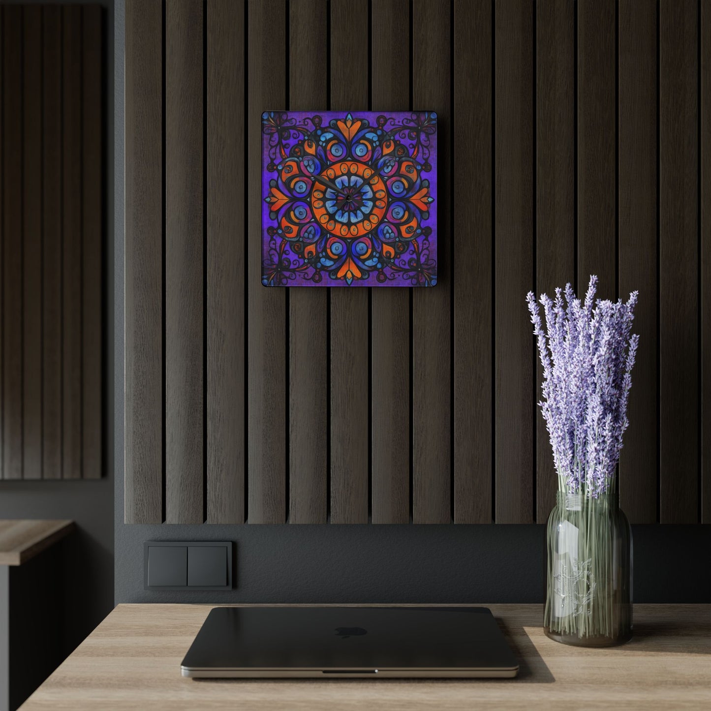Mandala Acrylic Wall Clock — Colorful Boho Home Decor
