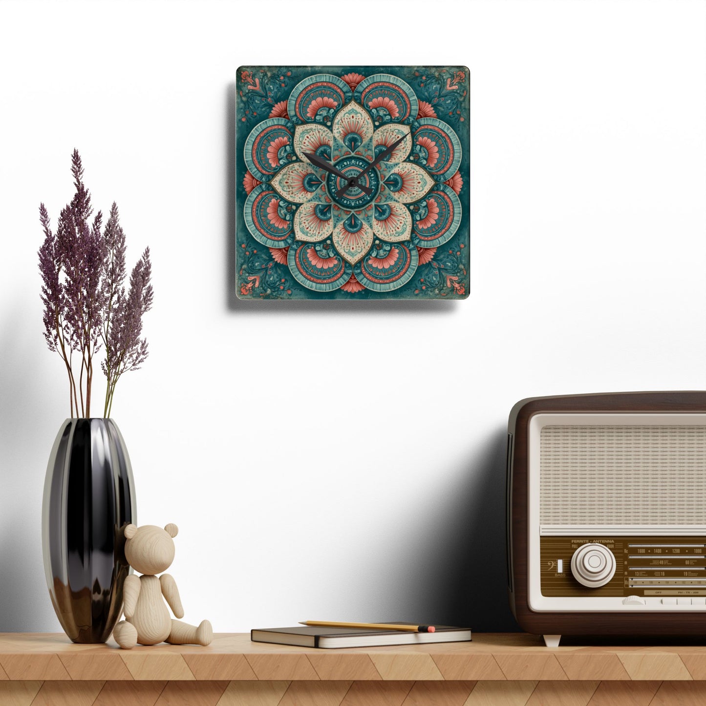 Mandala Floral Acrylic Wall Clock — Boho Decorative Home Clock