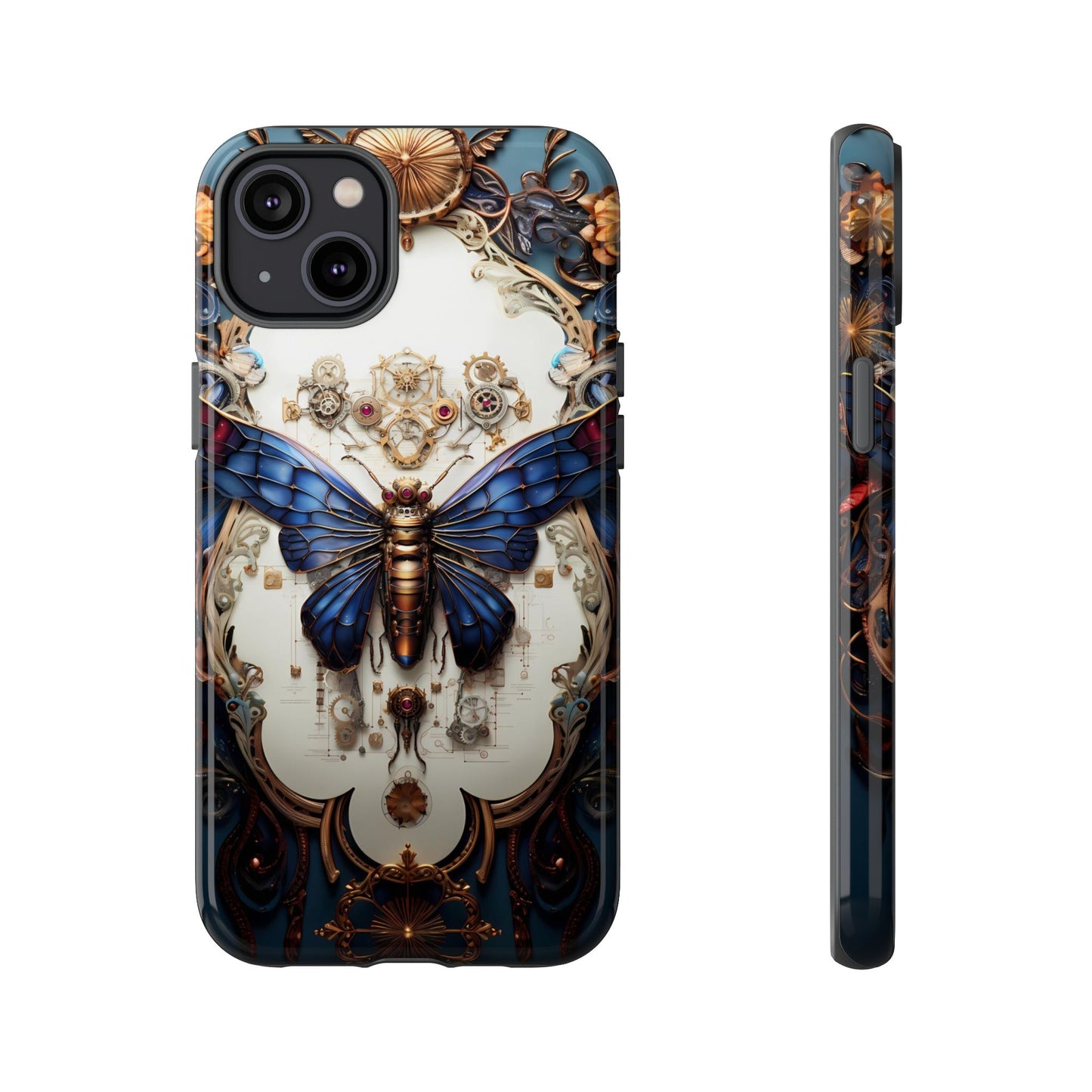 Blue Steampunk Cicada Tough Phone Case: Vintage Animatronic Insect Art for iPhone, Samsung Galaxy, and Google Pixel