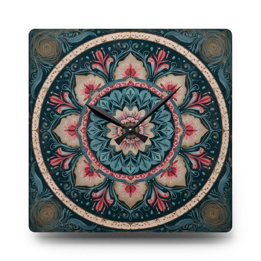 Bohemian Floral Mandala Acrylic Wall Clock — Decorative Home Accent