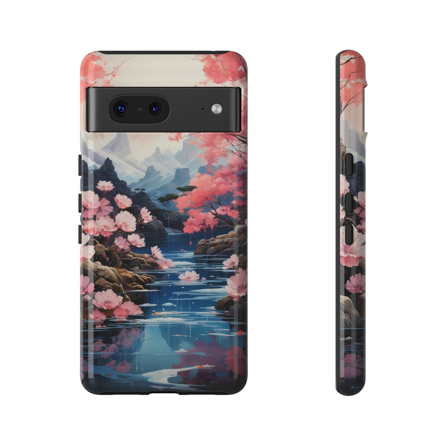 Cherry Blossom Floral Landscape Tough Phone Case – Double Layer Protection for iPhone, Samsung Galaxy & Google Pixel