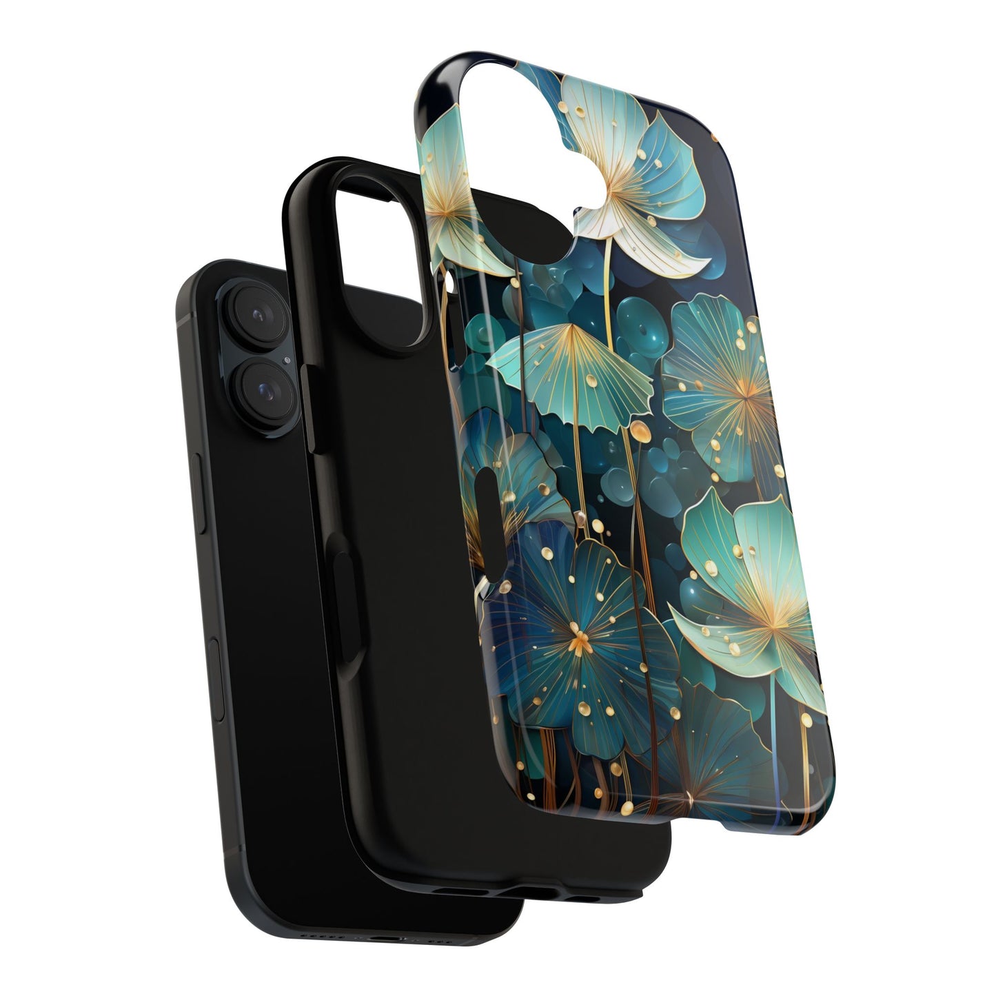 Teal Floral Tough Phone Case — Protective Botanical iPhone Cover