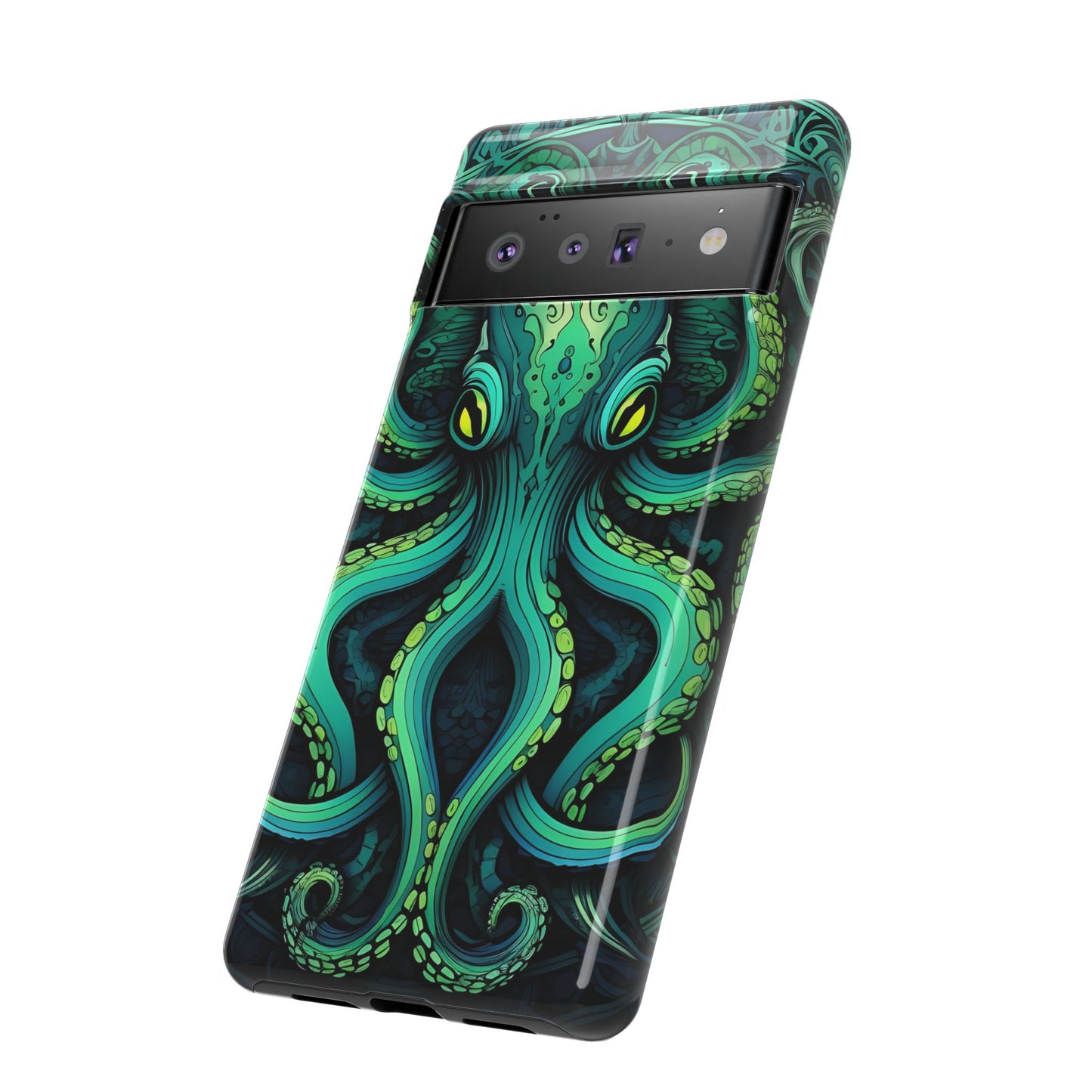 Vibrant Teal Octopus Tough Phone Case: Mandala-Inspired Art for iPhone, Samsung Galaxy & Google Pixel - Cracken Painting