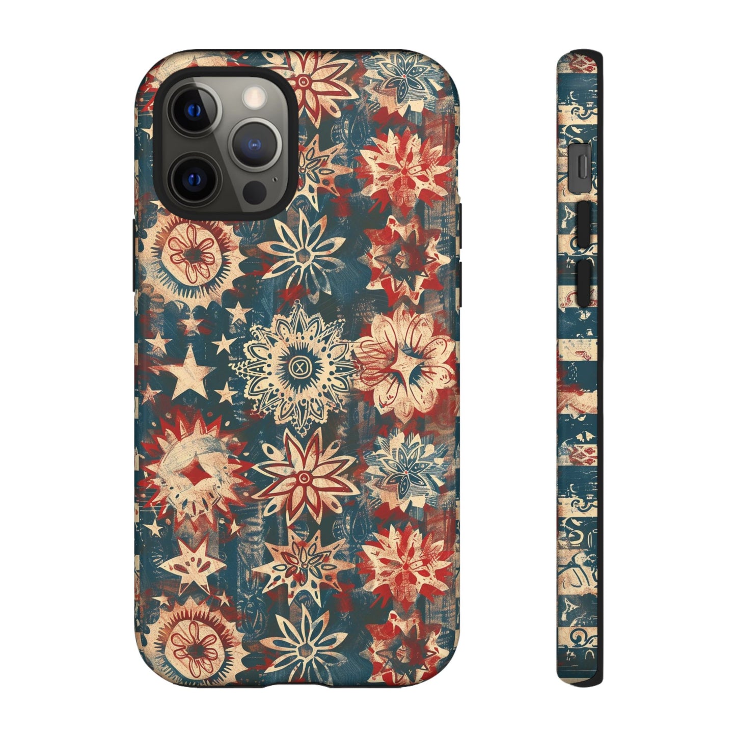 Patriotic Floral Tough Phone Case — Vintage American Stars & Flowers Design