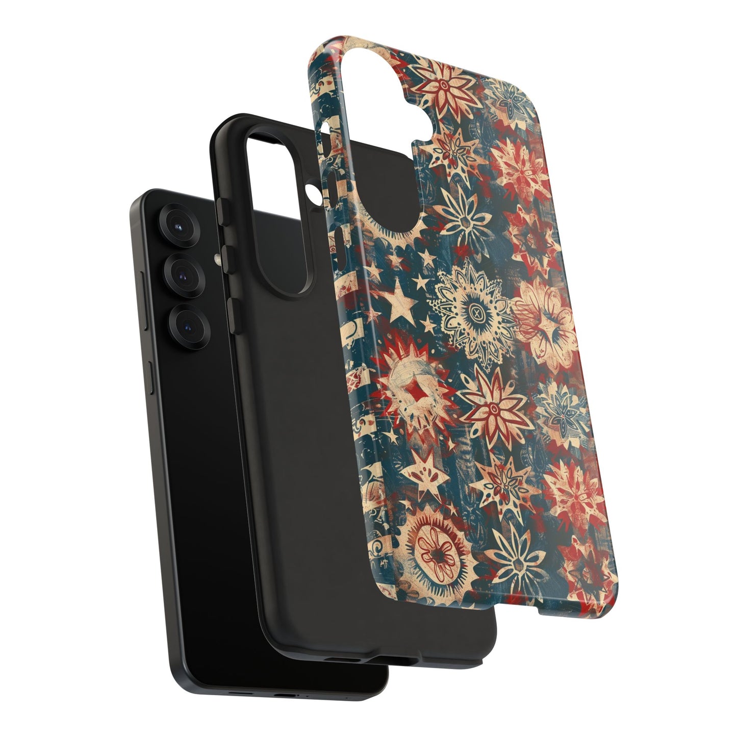 Patriotic Floral Tough Phone Case — Vintage American Stars & Flowers Design
