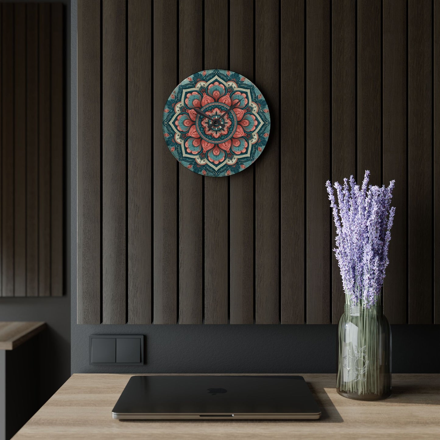 Mandala Acrylic Wall Clock — Boho Floral Decorative Clock