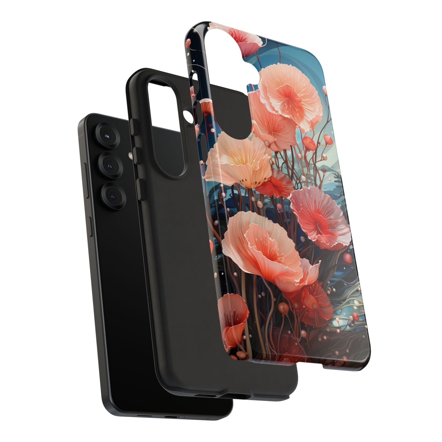 Blooming Poppies Tough Phone Case – Underwater Nocturnal Floral Design for iPhone, Samsung Galaxy & Google Pixel