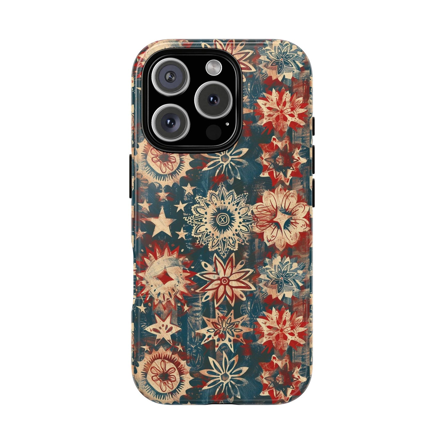 Patriotic Floral Tough Phone Case — Vintage American Stars & Flowers Design