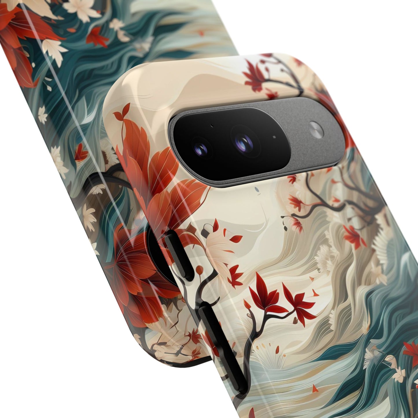 Americana Yuzen Waterfall Floral Phone Case – Artistic Double-Layer Protection for iPhone, Samsung Galaxy, and Google Pixel