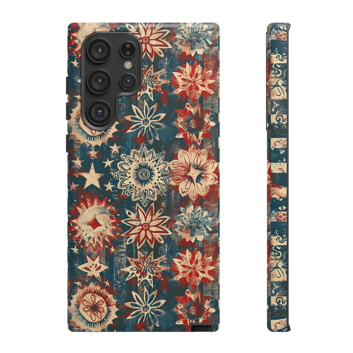 Patriotic Floral Tough Phone Case — Vintage American Stars & Flowers Design