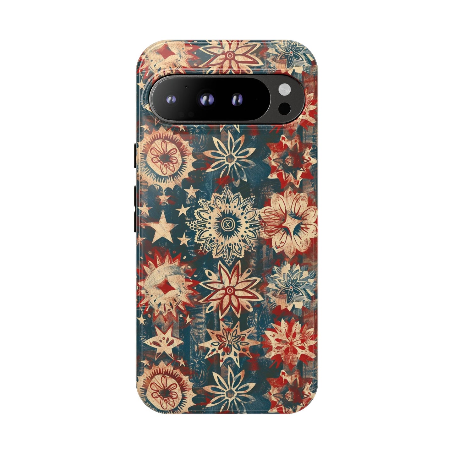 Patriotic Floral Tough Phone Case — Vintage American Stars & Flowers Design