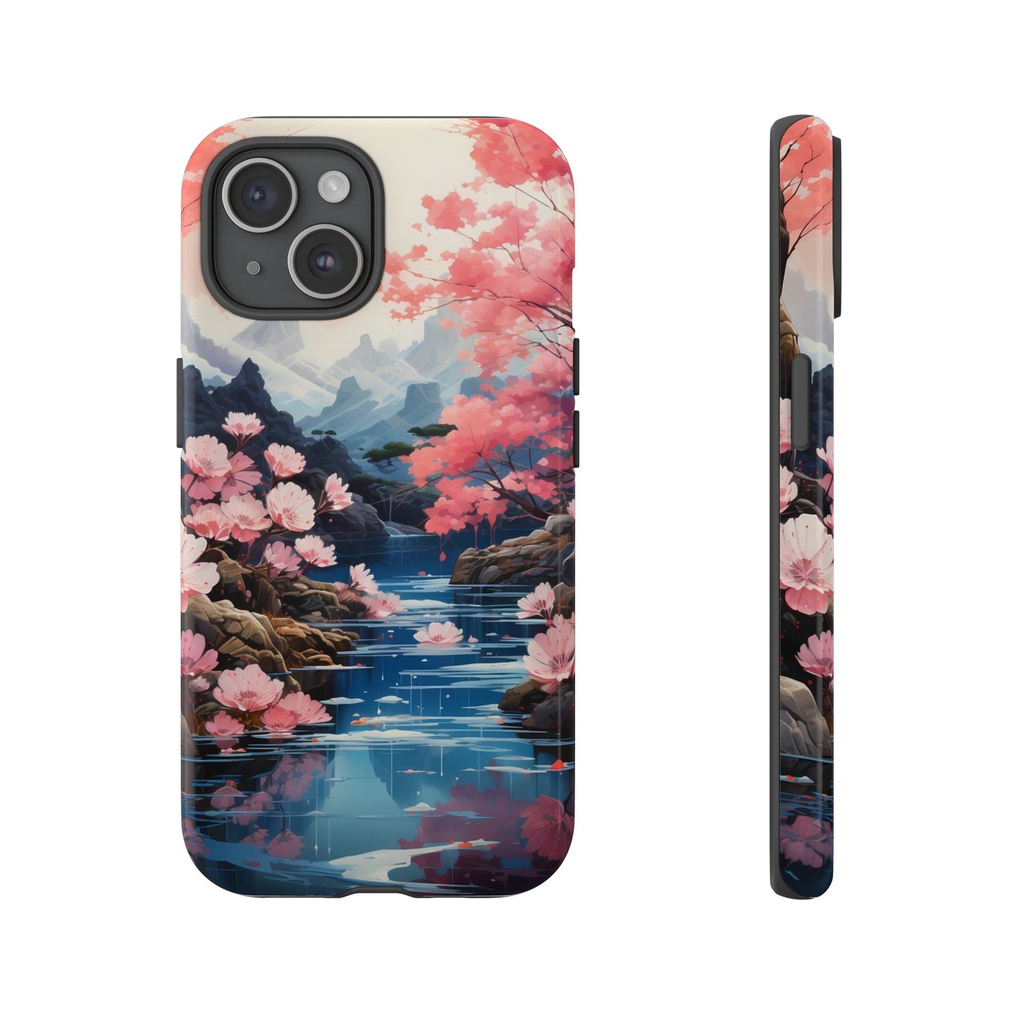 Cherry Blossom Floral Landscape Tough Phone Case – Double Layer Protection for iPhone, Samsung Galaxy & Google Pixel