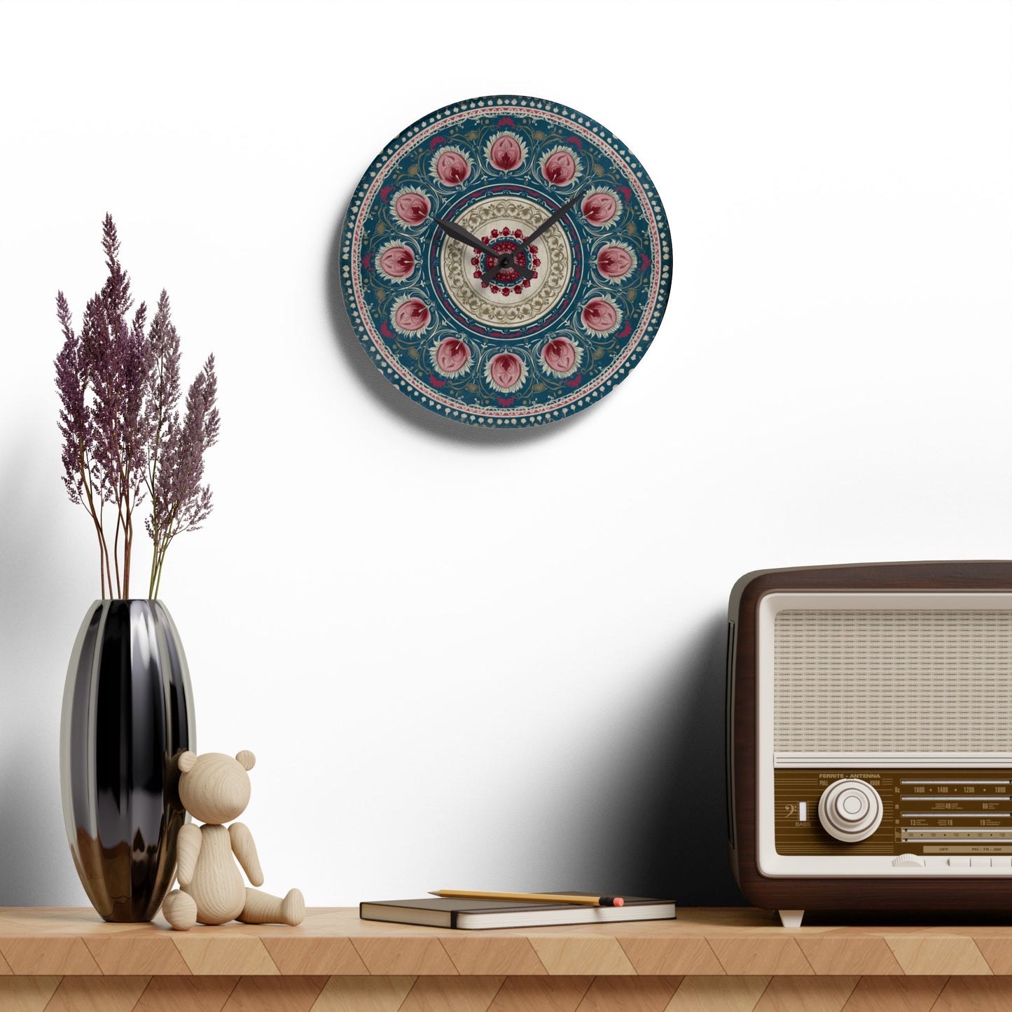 Mandala Floral Acrylic Wall Clock – Bohemian Home Decor