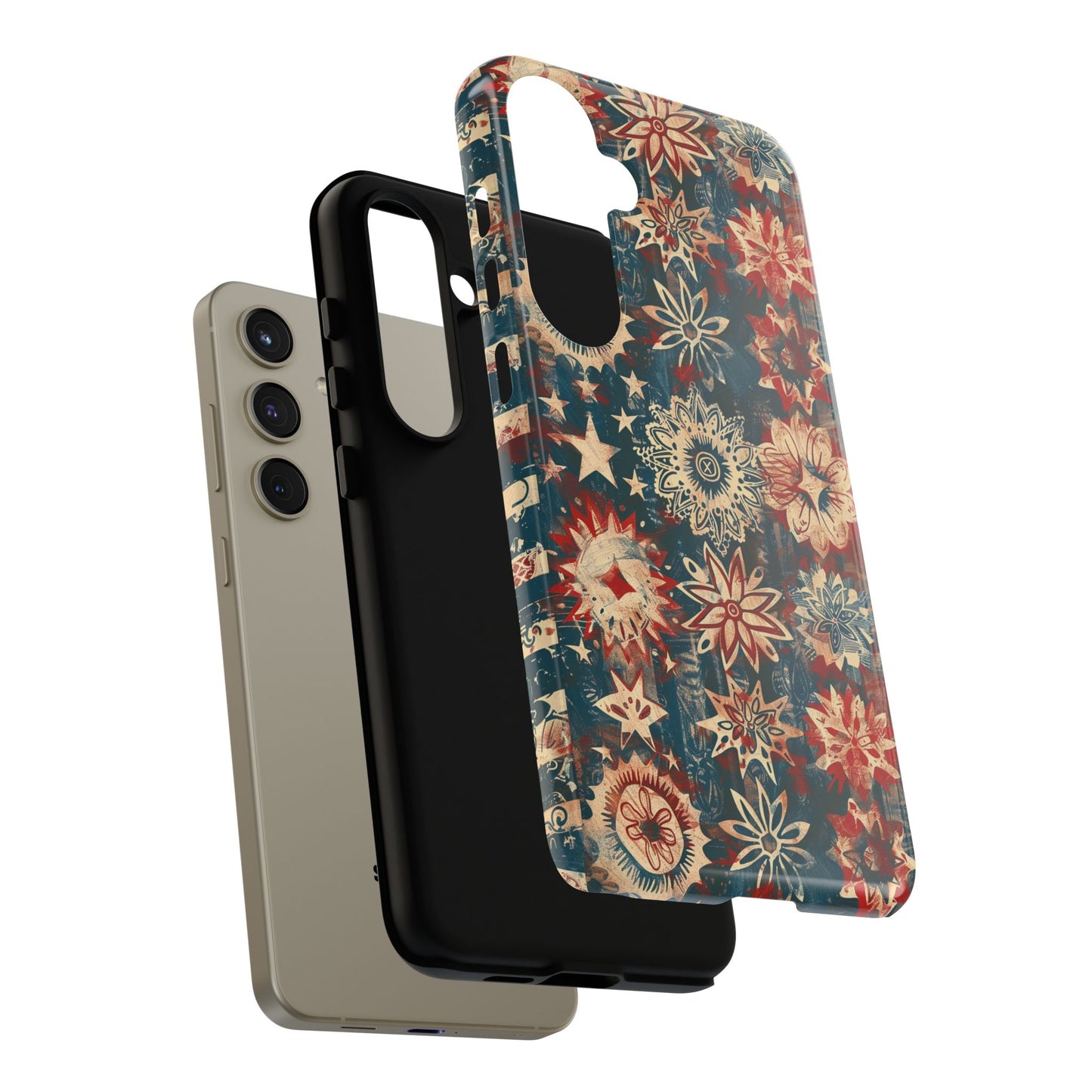 Patriotic Floral Tough Phone Case — Vintage American Stars & Flowers Design