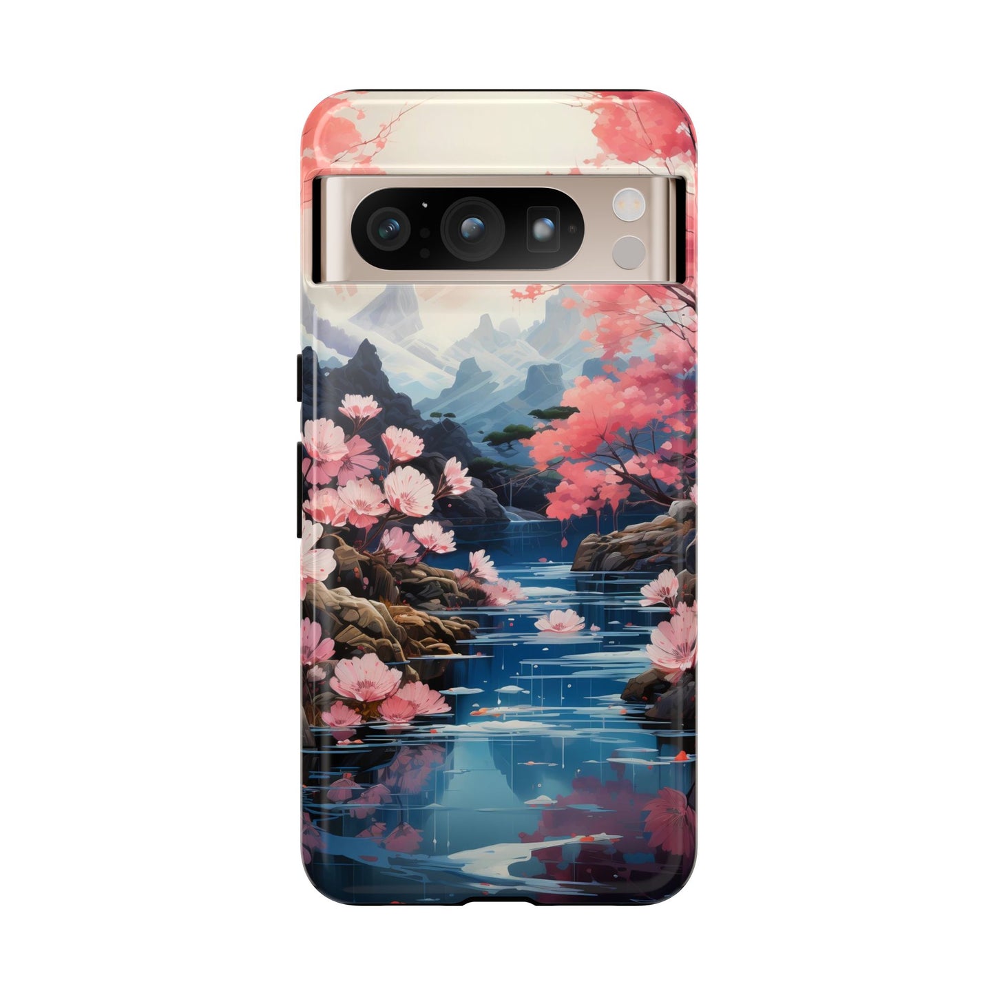 Cherry Blossom Floral Landscape Tough Phone Case – Double Layer Protection for iPhone, Samsung Galaxy & Google Pixel