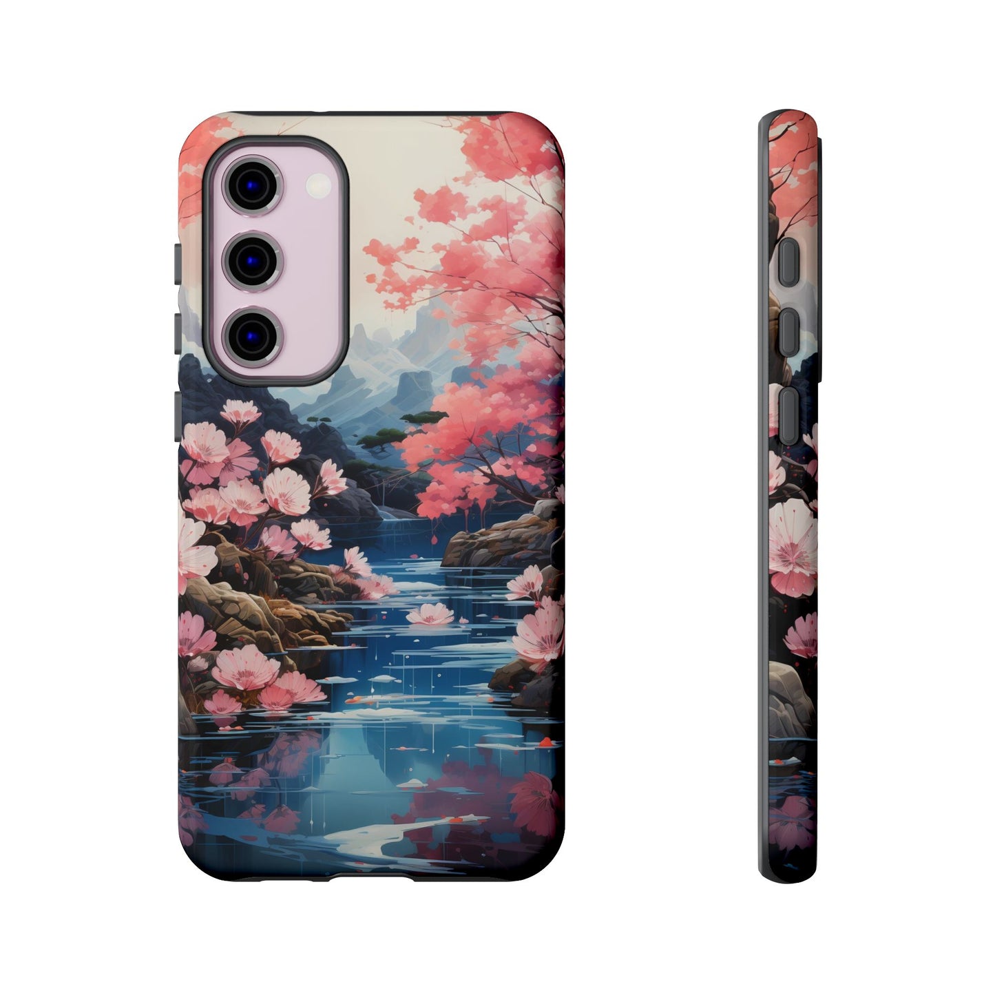 Cherry Blossom Floral Landscape Tough Phone Case – Double Layer Protection for iPhone, Samsung Galaxy & Google Pixel