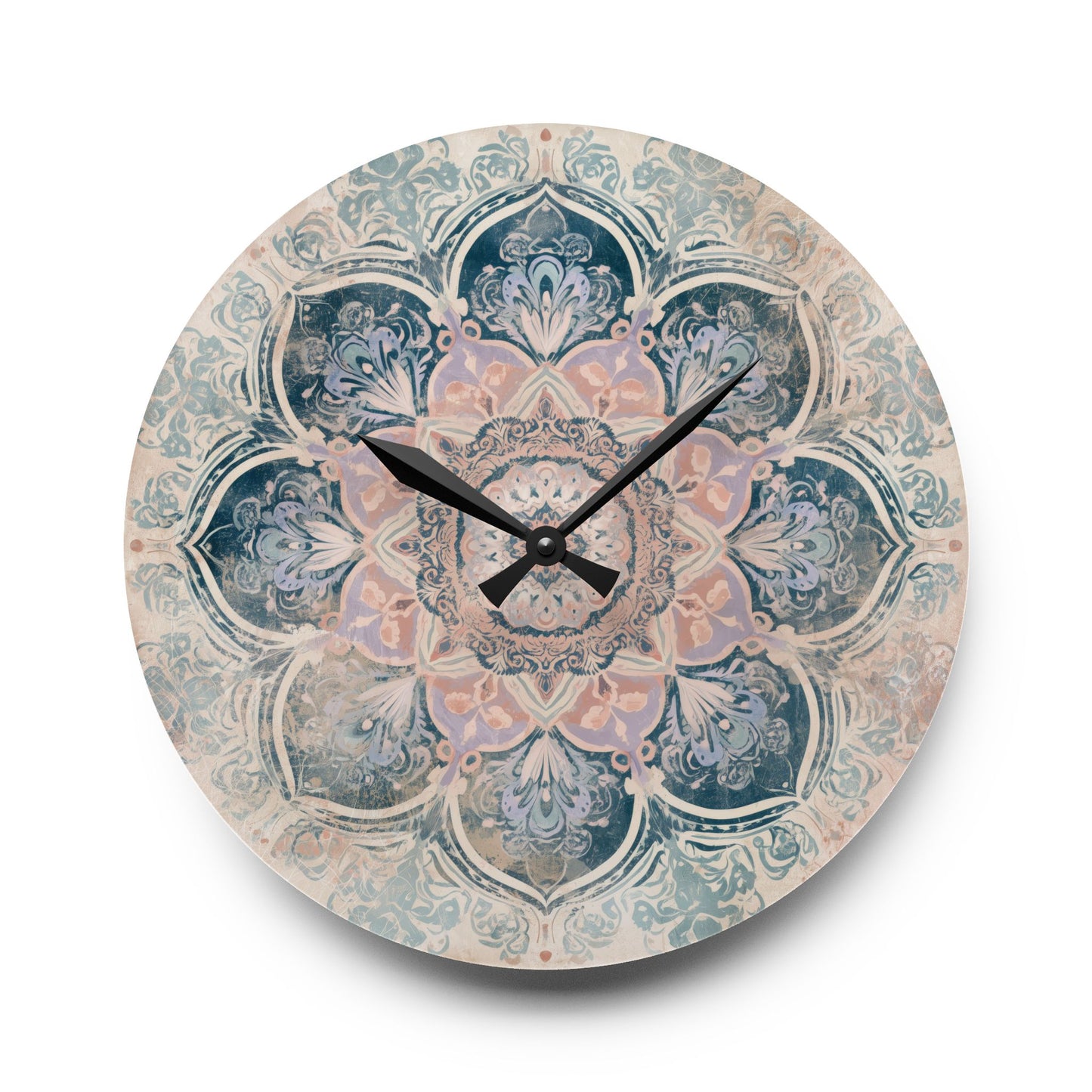 Boho Mandala Acrylic Wall Clock — Pastel Floral Decorative Clock