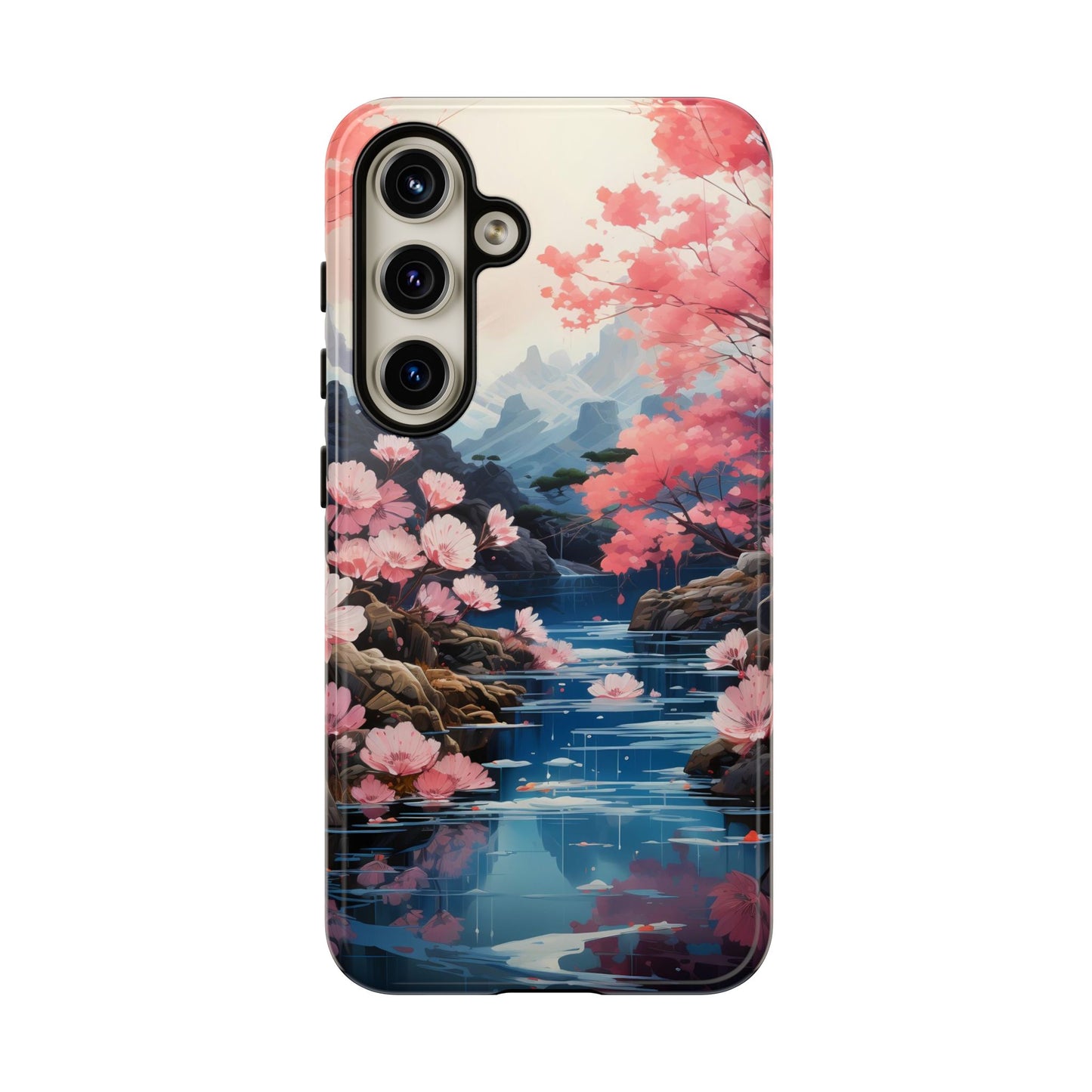 Cherry Blossom Floral Landscape Tough Phone Case – Double Layer Protection for iPhone, Samsung Galaxy & Google Pixel