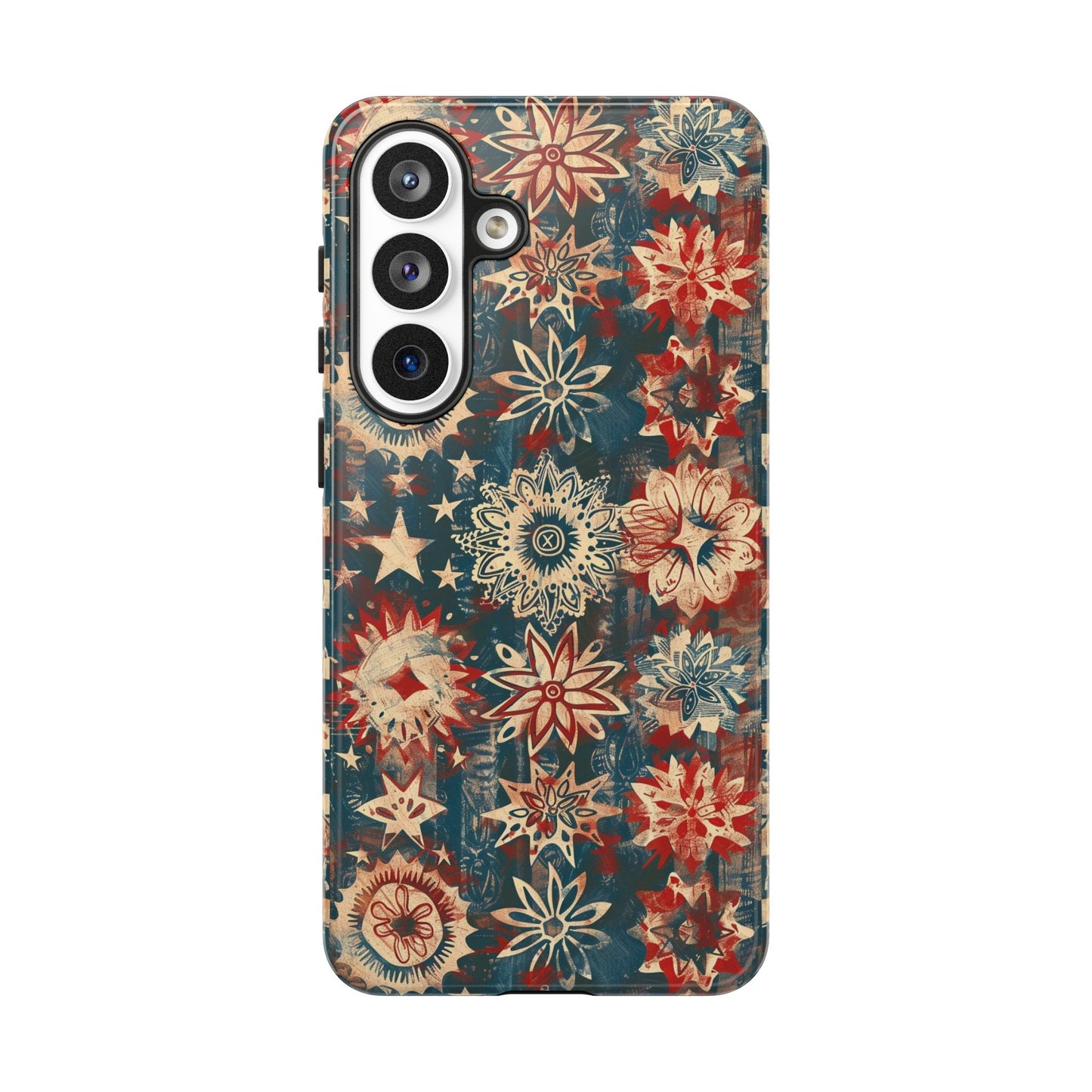 Patriotic Floral Tough Phone Case — Vintage American Stars & Flowers Design
