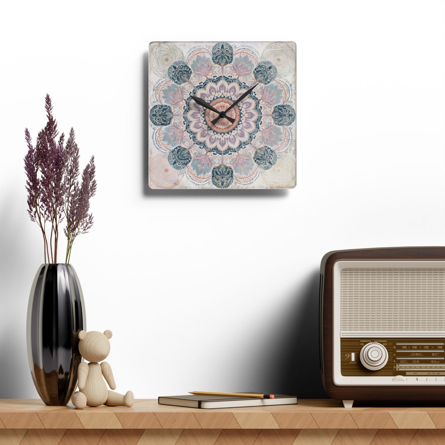 Mandala Acrylic Wall Clock — Boho Floral Decorative Clock