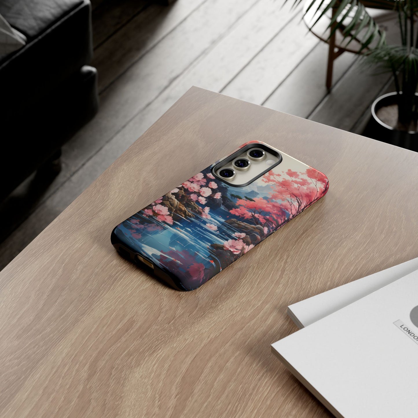 Cherry Blossom Floral Landscape Tough Phone Case – Double Layer Protection for iPhone, Samsung Galaxy & Google Pixel