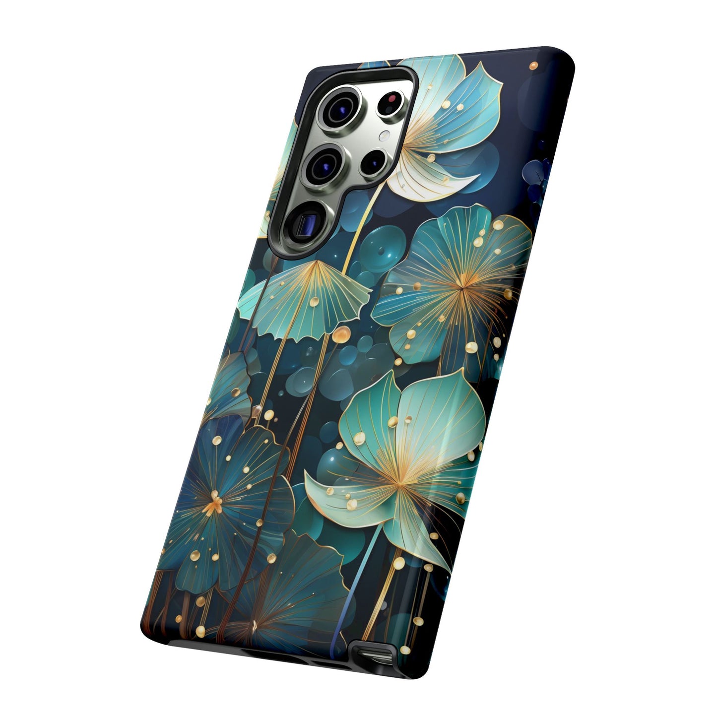 Teal Floral Tough Phone Case — Protective Botanical iPhone Cover