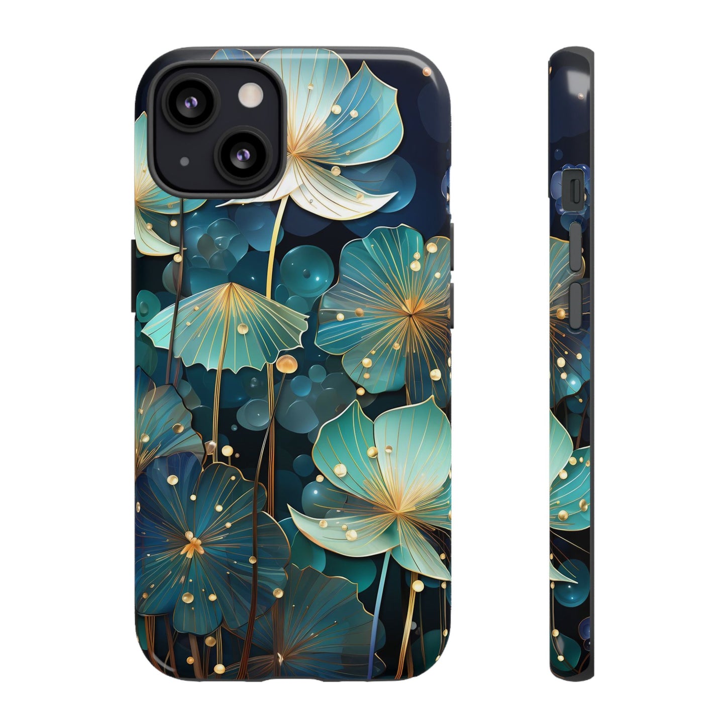 Teal Floral Tough Phone Case — Protective Botanical iPhone Cover