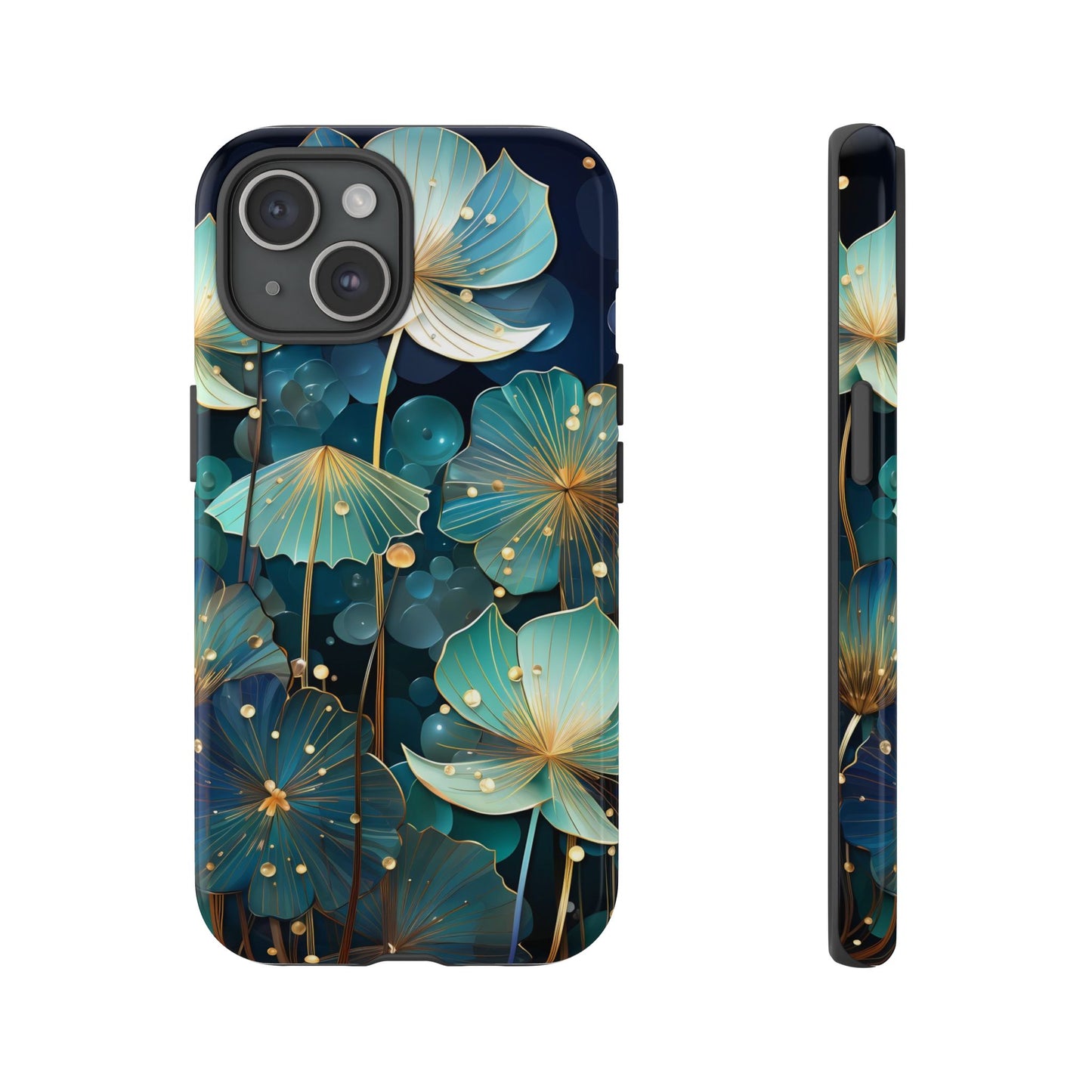 Teal Floral Tough Phone Case — Protective Botanical iPhone Cover