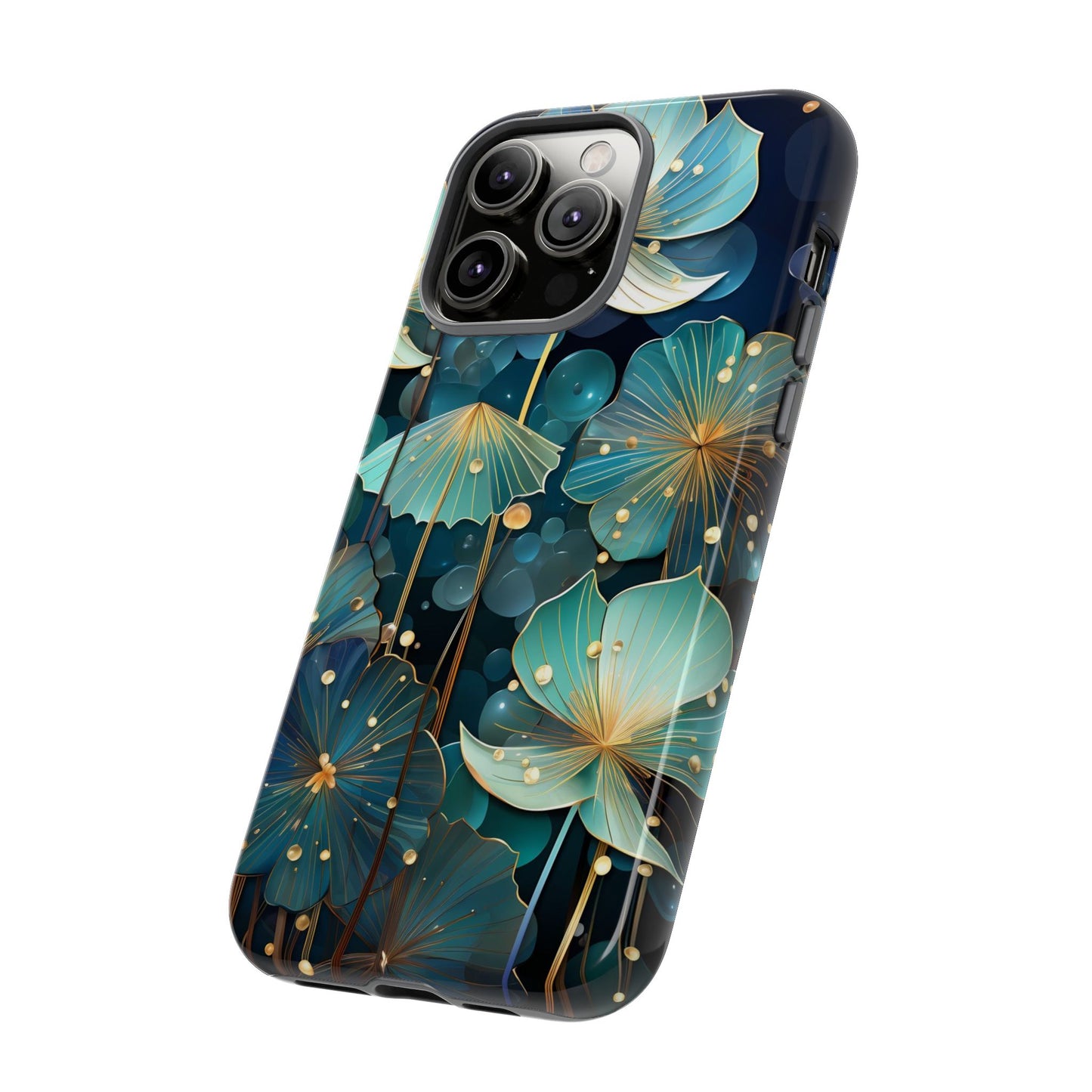 Teal Floral Tough Phone Case — Protective Botanical iPhone Cover