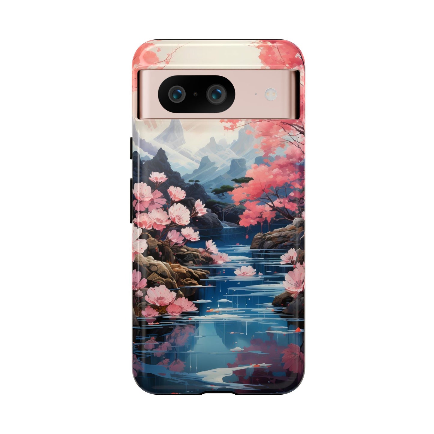 Cherry Blossom Floral Landscape Tough Phone Case – Double Layer Protection for iPhone, Samsung Galaxy & Google Pixel