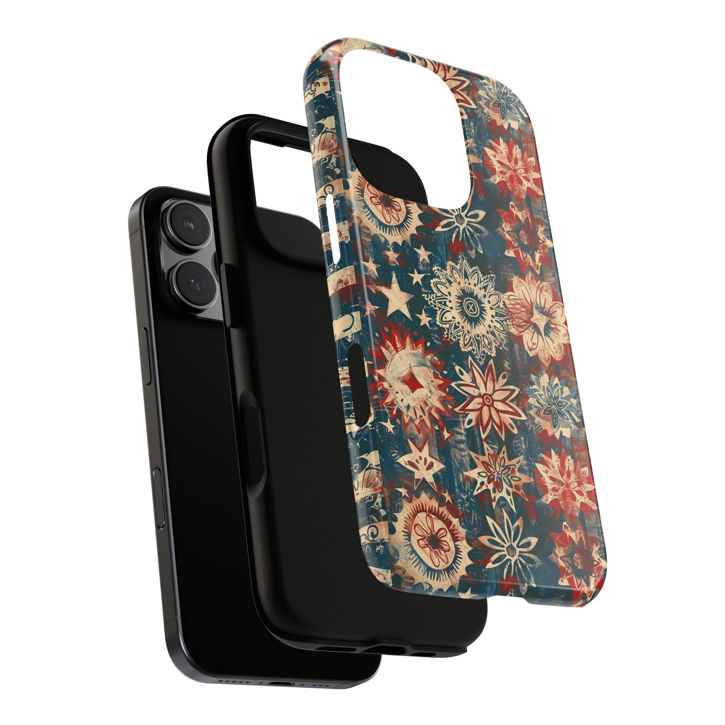 Patriotic Floral Tough Phone Case — Vintage American Stars & Flowers Design