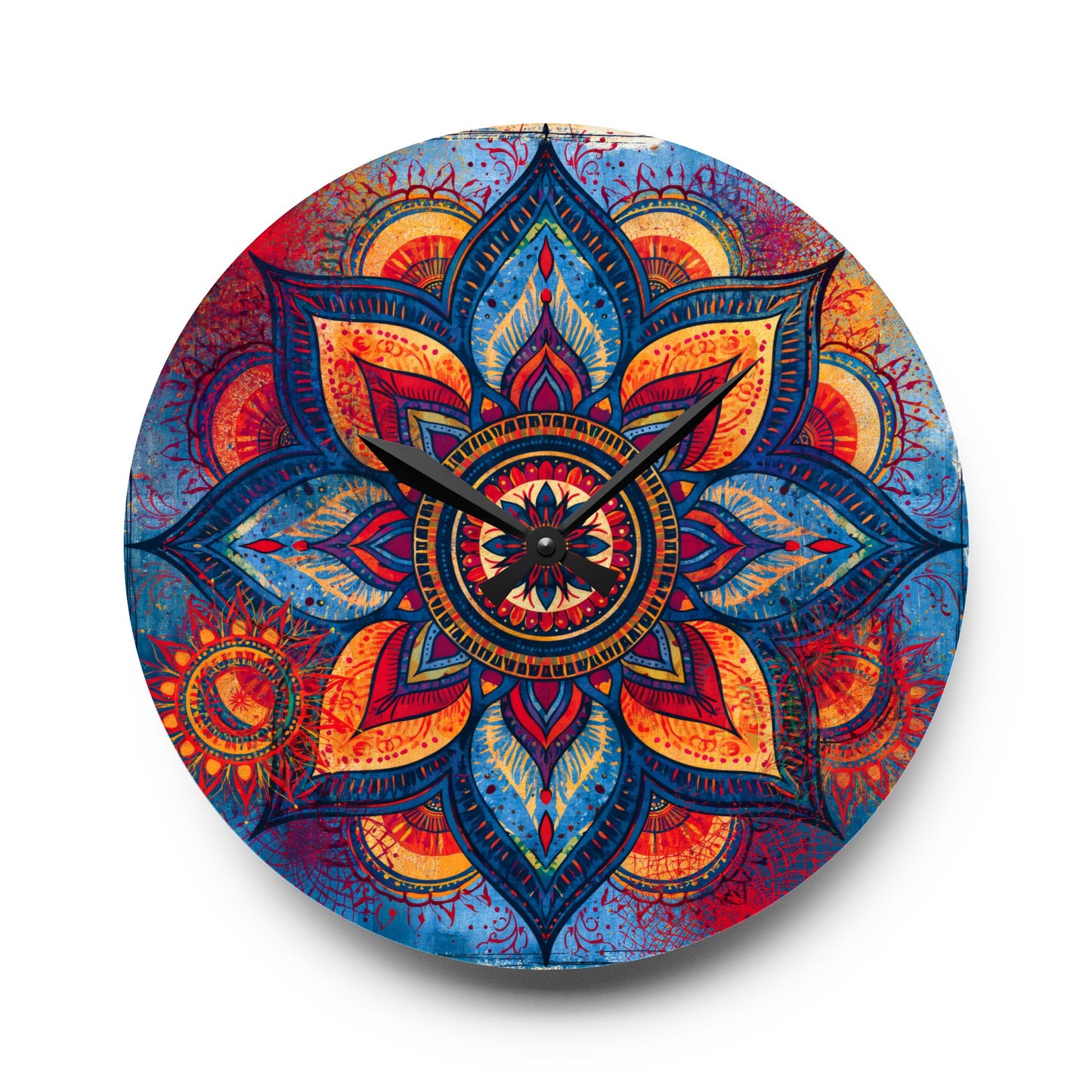 Mandala Acrylic Wall Clock – Colorful Boho Home Decor