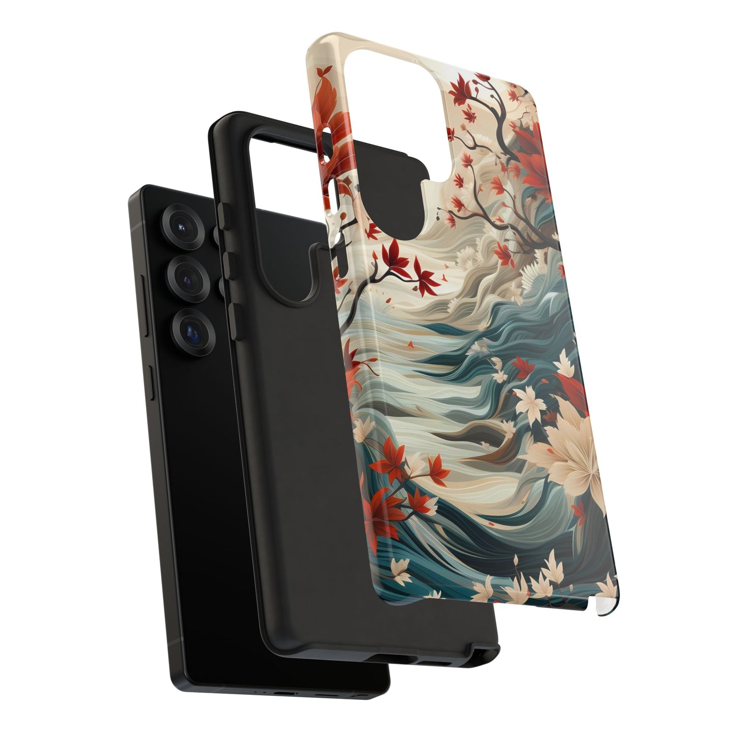 Americana Yuzen Waterfall Floral Phone Case – Artistic Double-Layer Protection for iPhone, Samsung Galaxy, and Google Pixel