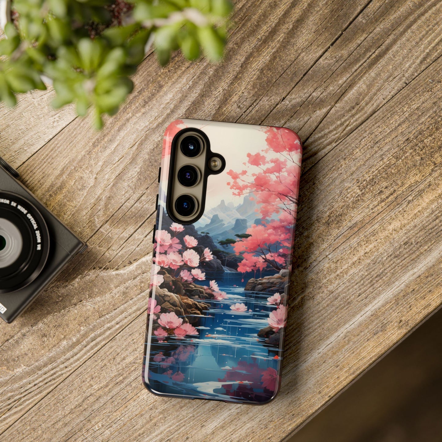 Cherry Blossom Floral Landscape Tough Phone Case – Double Layer Protection for iPhone, Samsung Galaxy & Google Pixel