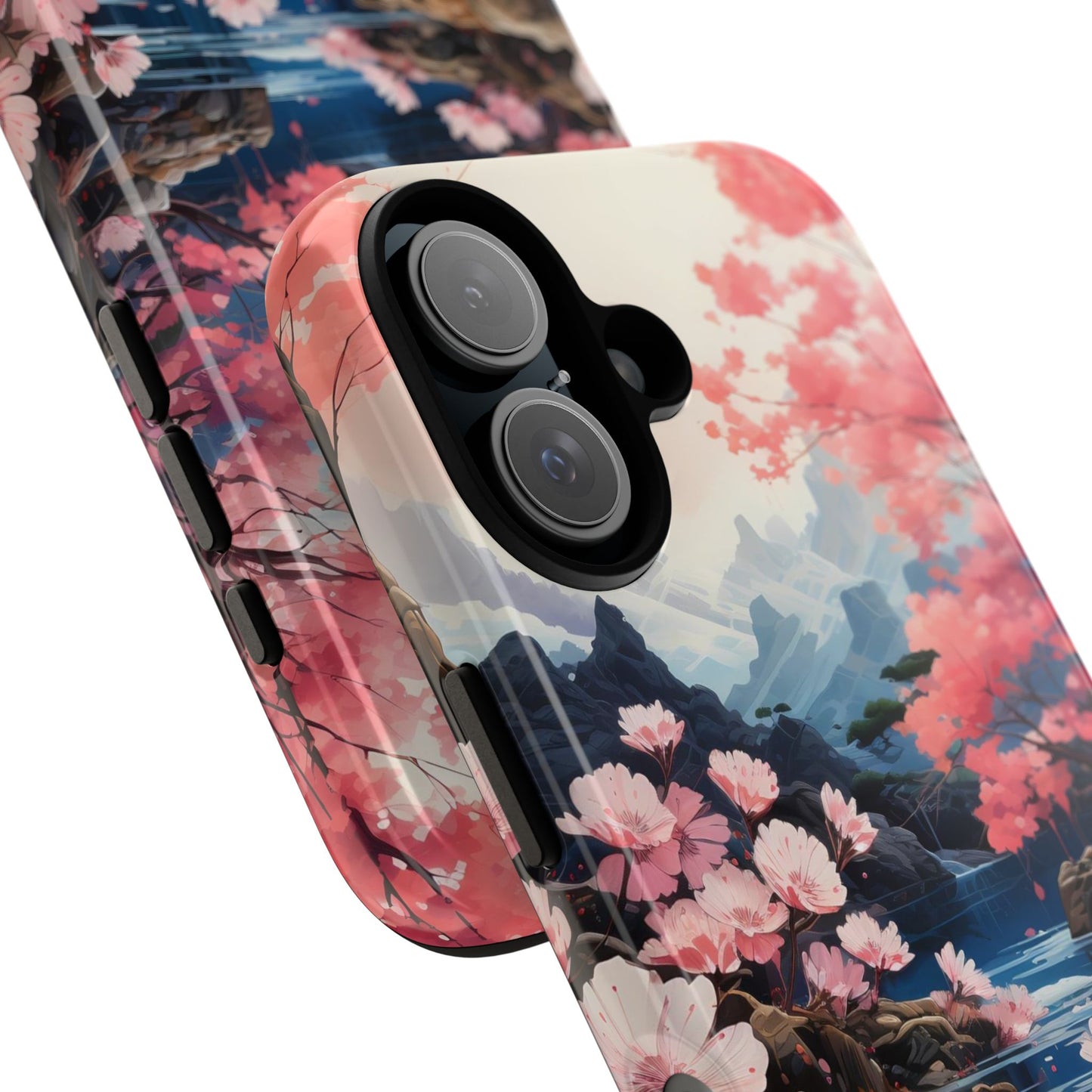 Cherry Blossom Floral Landscape Tough Phone Case – Double Layer Protection for iPhone, Samsung Galaxy & Google Pixel