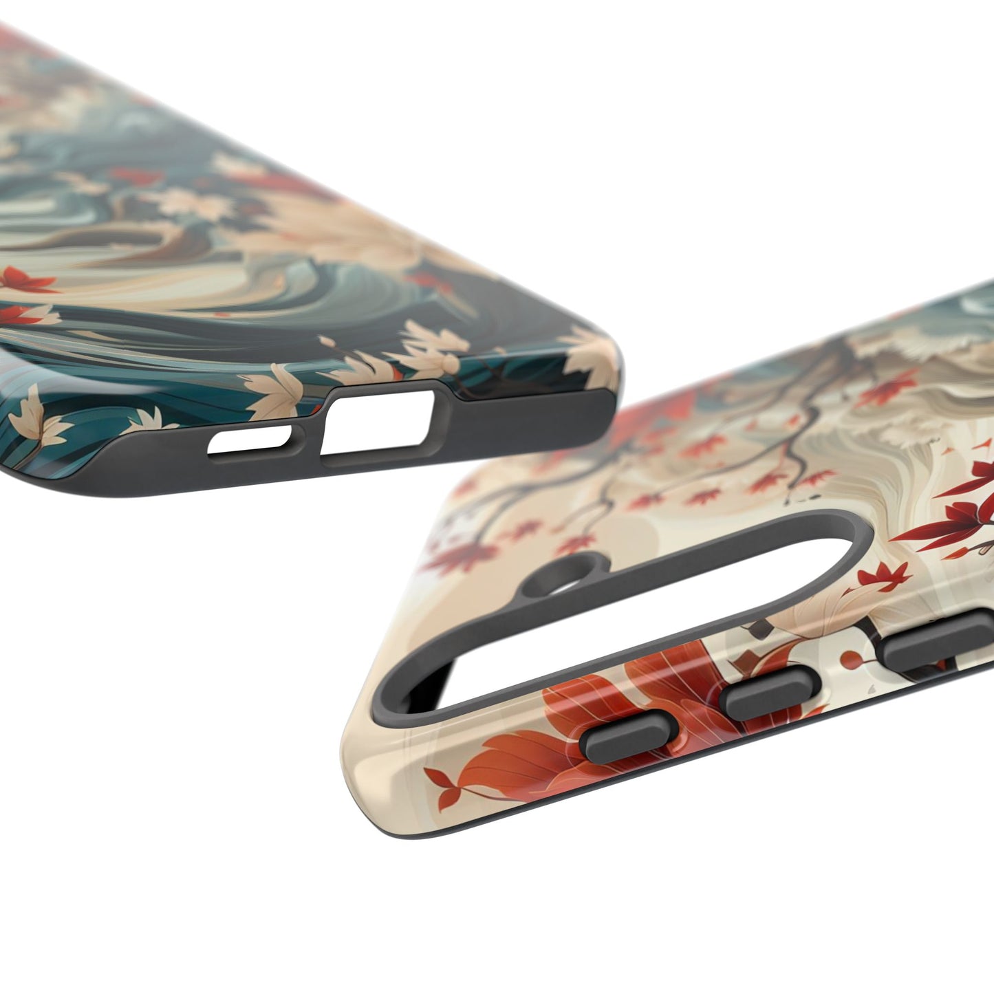 Americana Yuzen Waterfall Floral Phone Case – Artistic Double-Layer Protection for iPhone, Samsung Galaxy, and Google Pixel