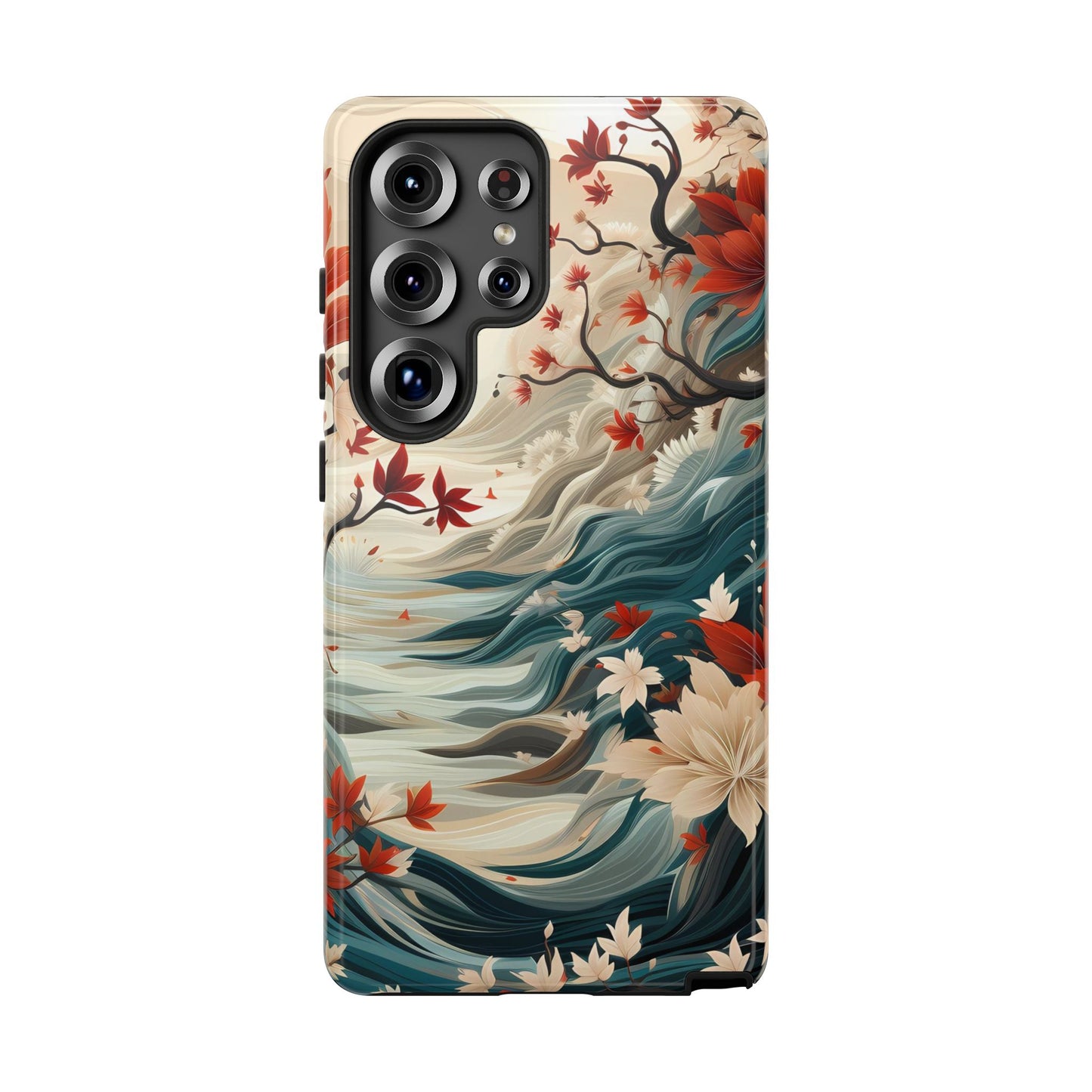 Americana Yuzen Waterfall Floral Phone Case – Artistic Double-Layer Protection for iPhone, Samsung Galaxy, and Google Pixel