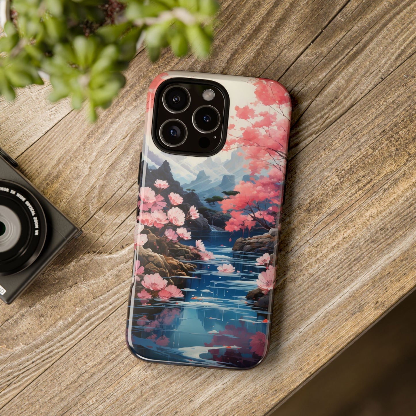 Cherry Blossom Floral Landscape Tough Phone Case – Double Layer Protection for iPhone, Samsung Galaxy & Google Pixel